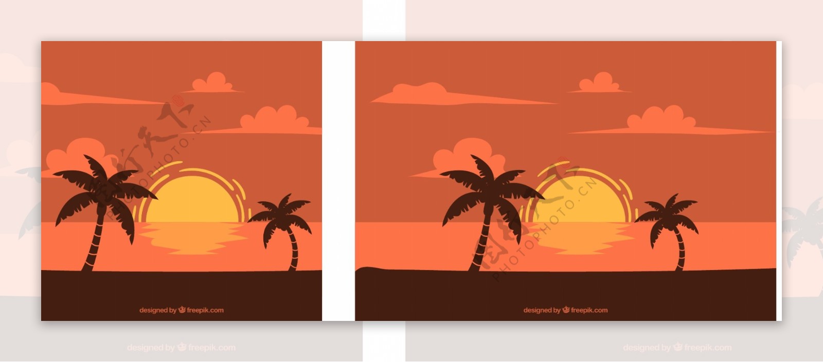 在棕榈树的日落景观背景