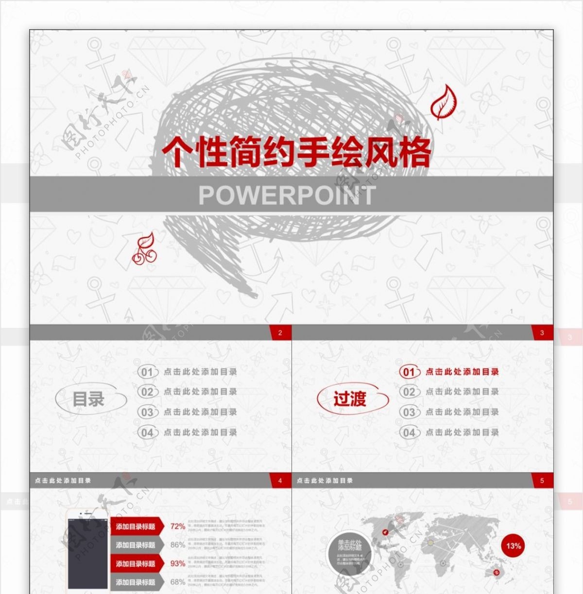 个性简约手绘风格商业计划书工作总结汇报PPT模板