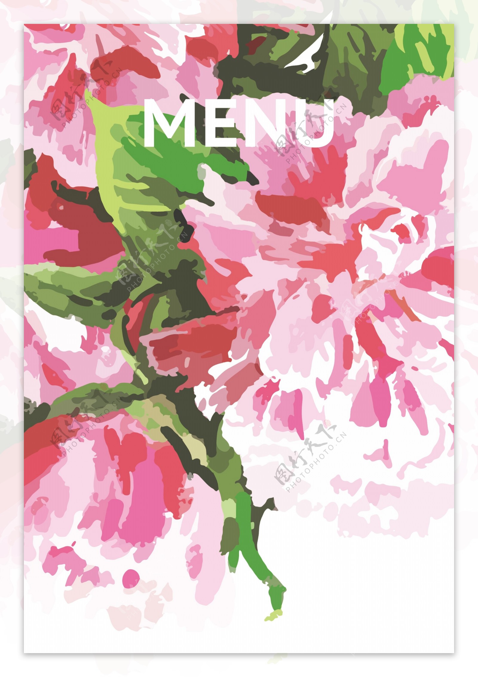 水彩鲜花粉色菜单海报背景