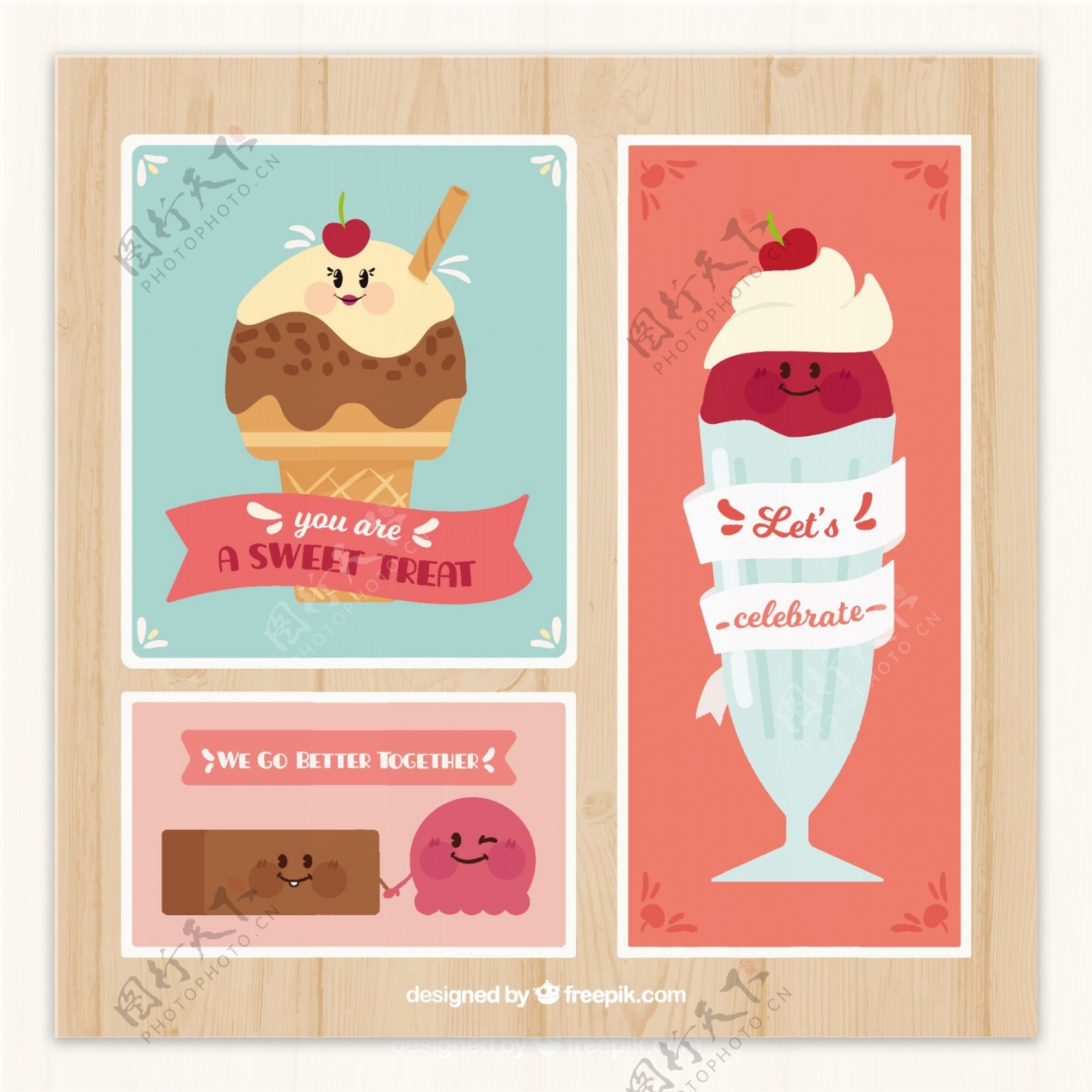 复古设计中的各种精美冰淇淋卡