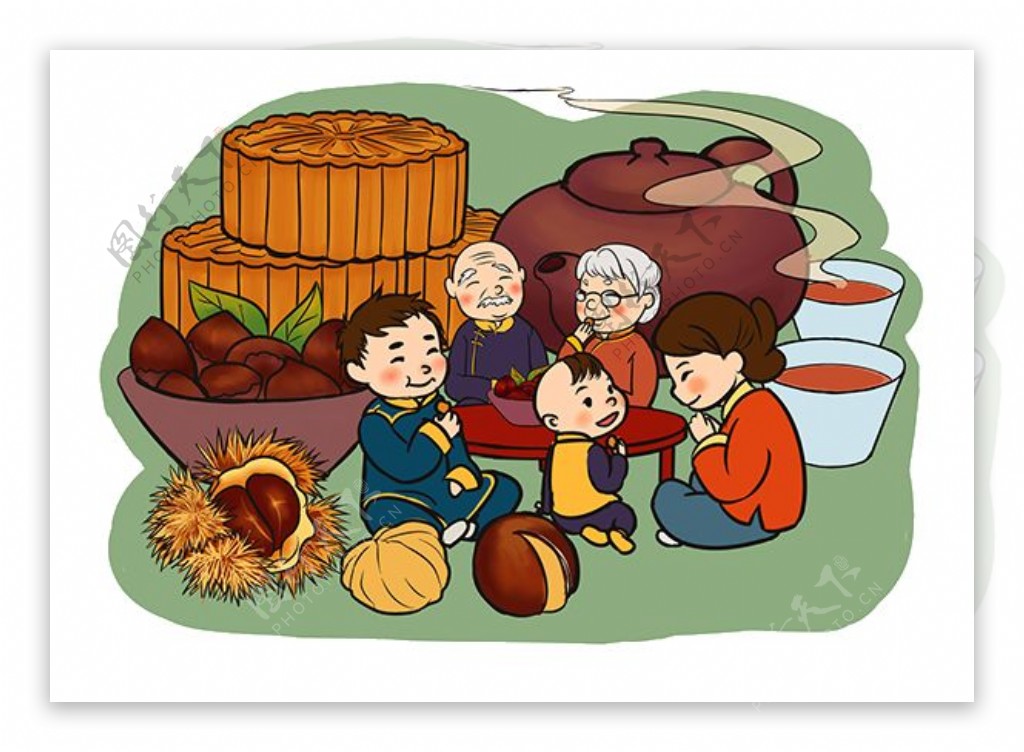 中秋卡通人物月饼素材图片