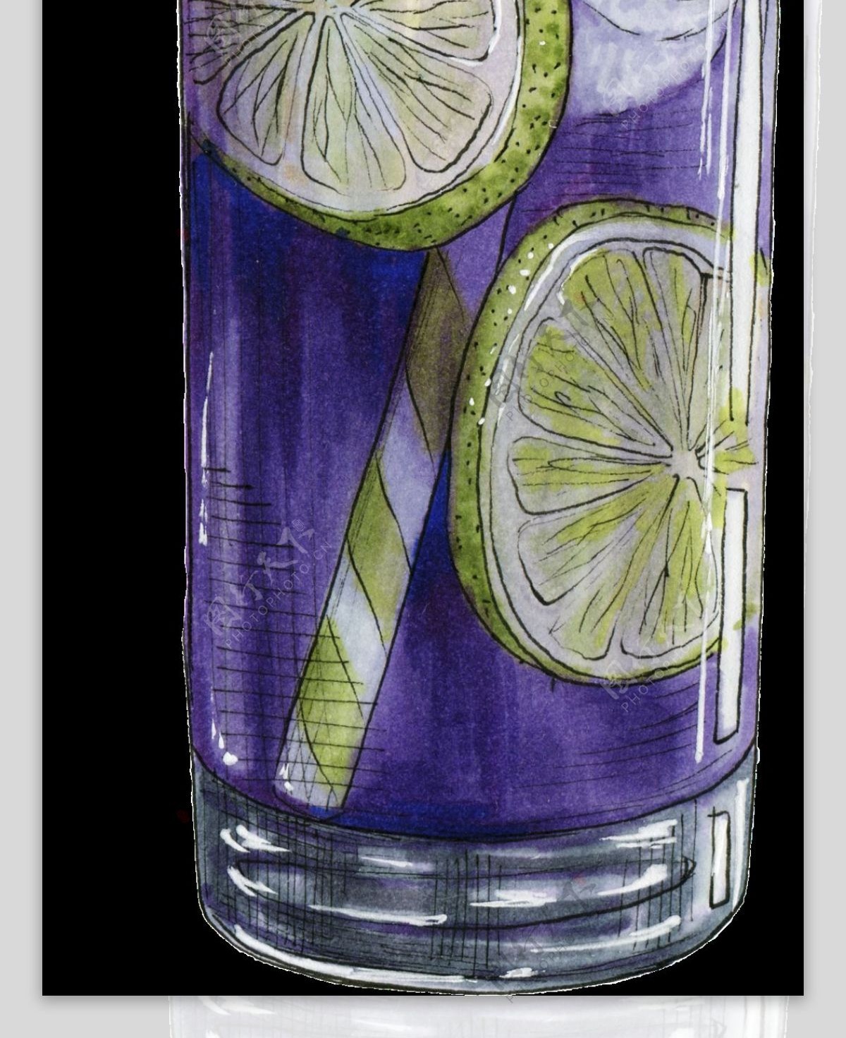 手绘紫色饮料透明装饰图案