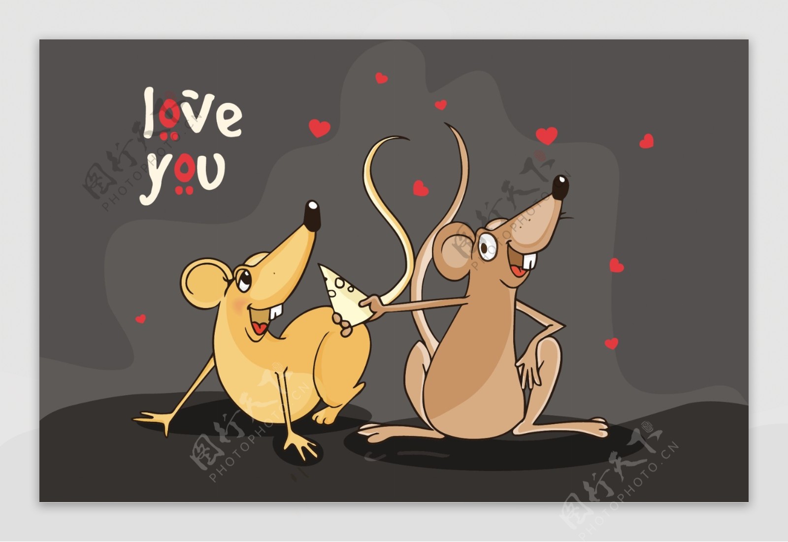 老鼠卡通情人节爱情矢量背景素材