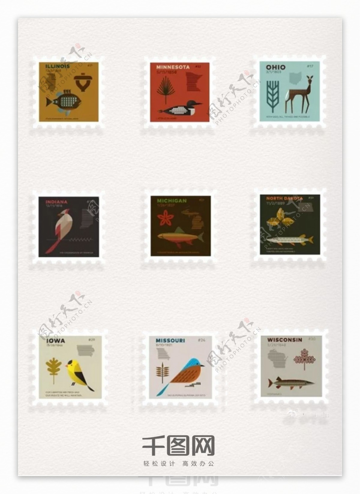 美式偏平风图案邮票