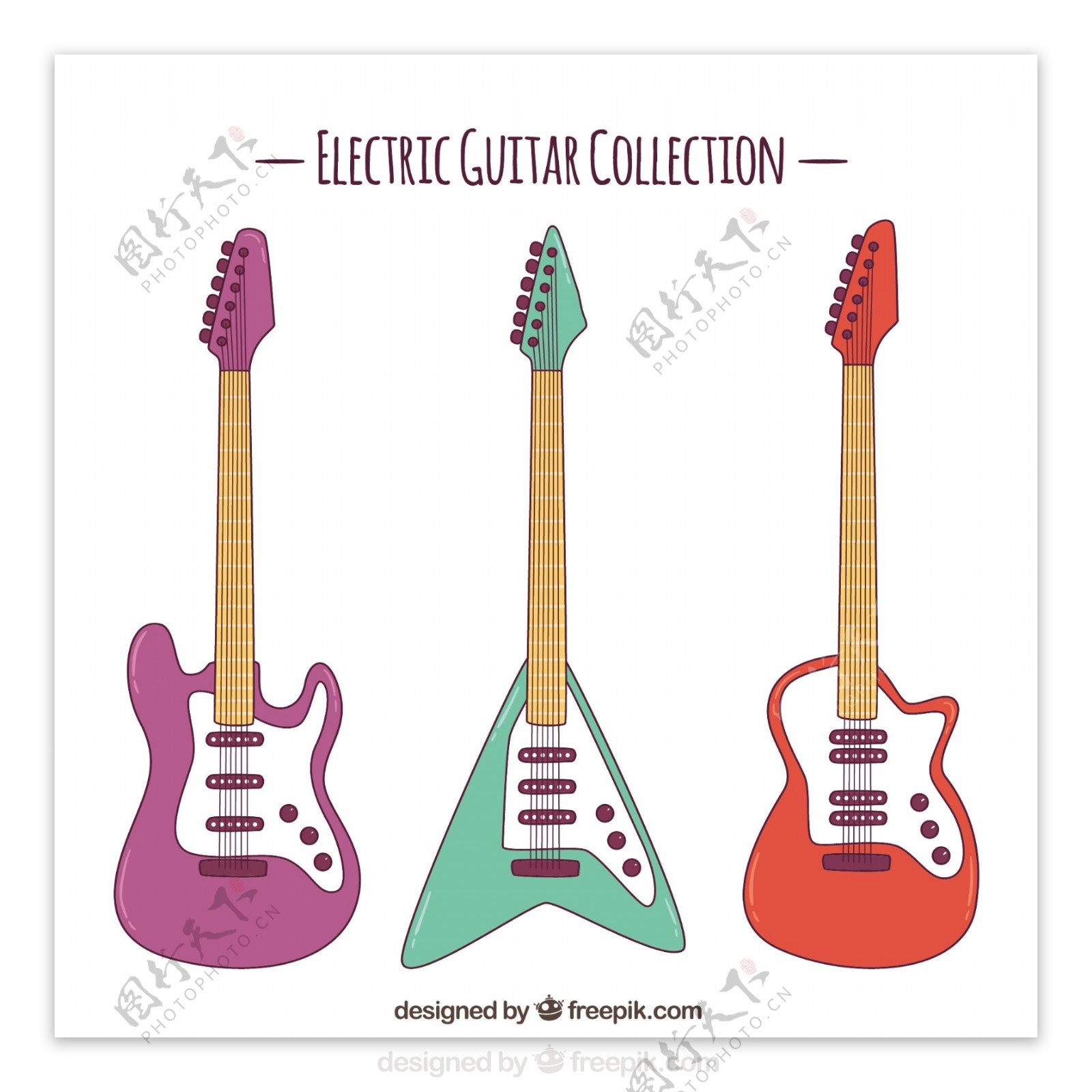 三支彩色电吉他
