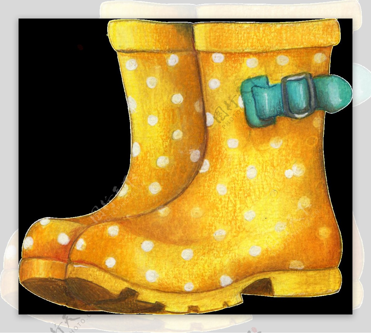 黄色冬季雪地靴透明素材
