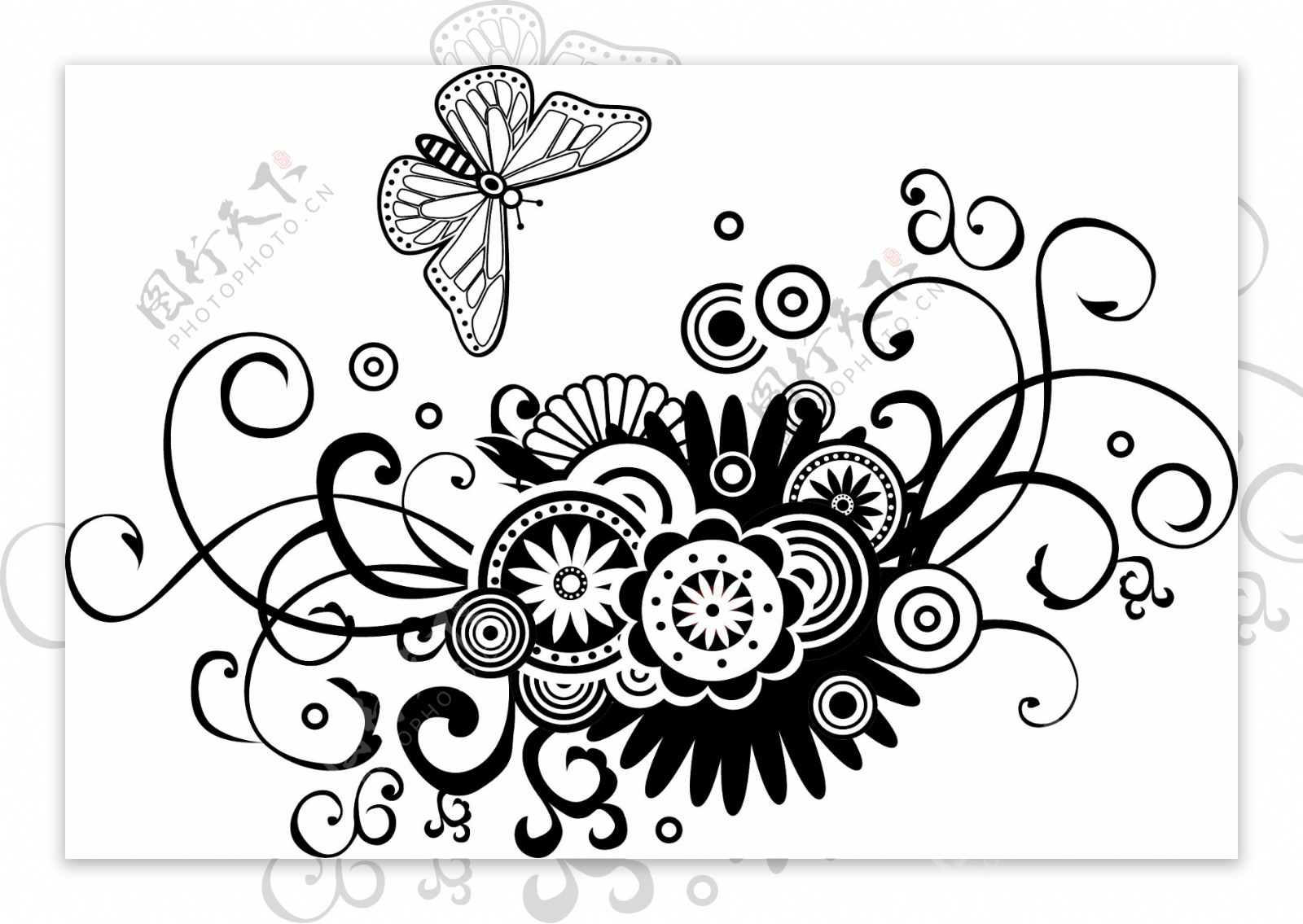 手绘哥特式花卉矢量素材装饰图案