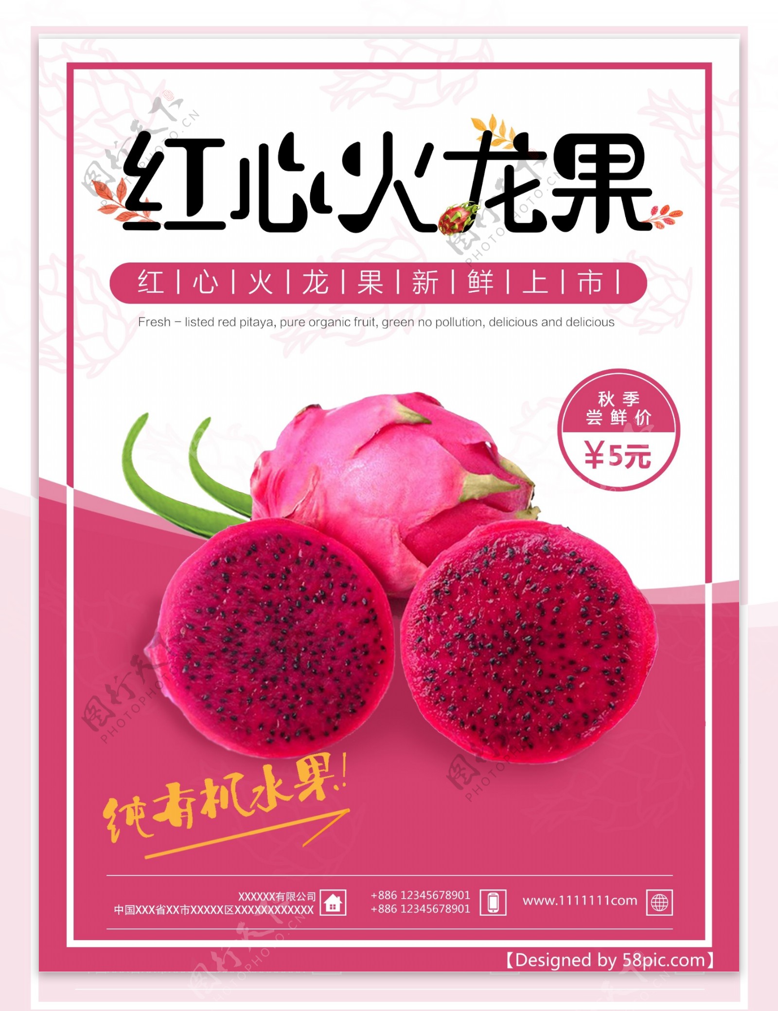 清新红心火龙果水果水果店促销海报