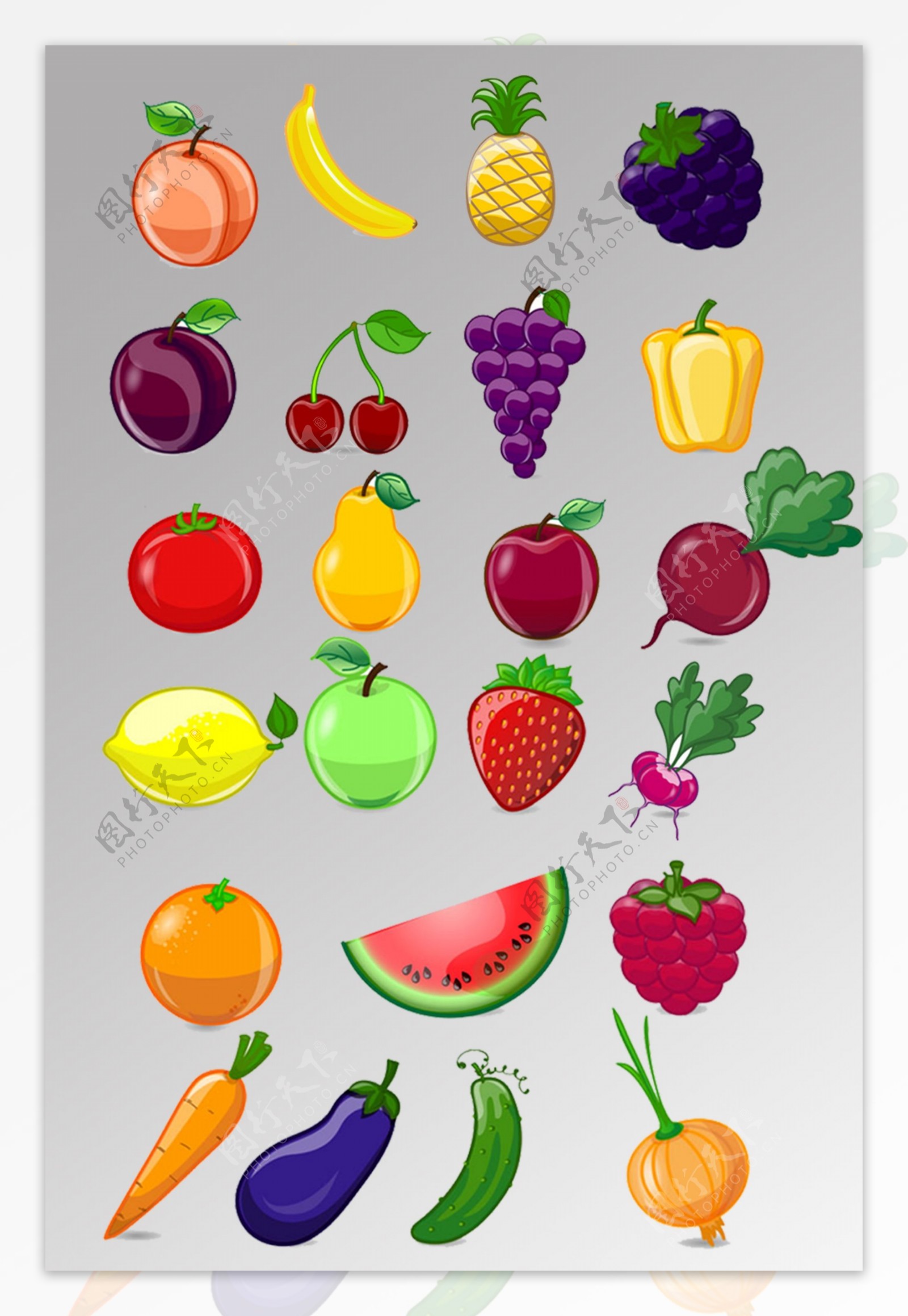 一组水果蔬菜icon图标