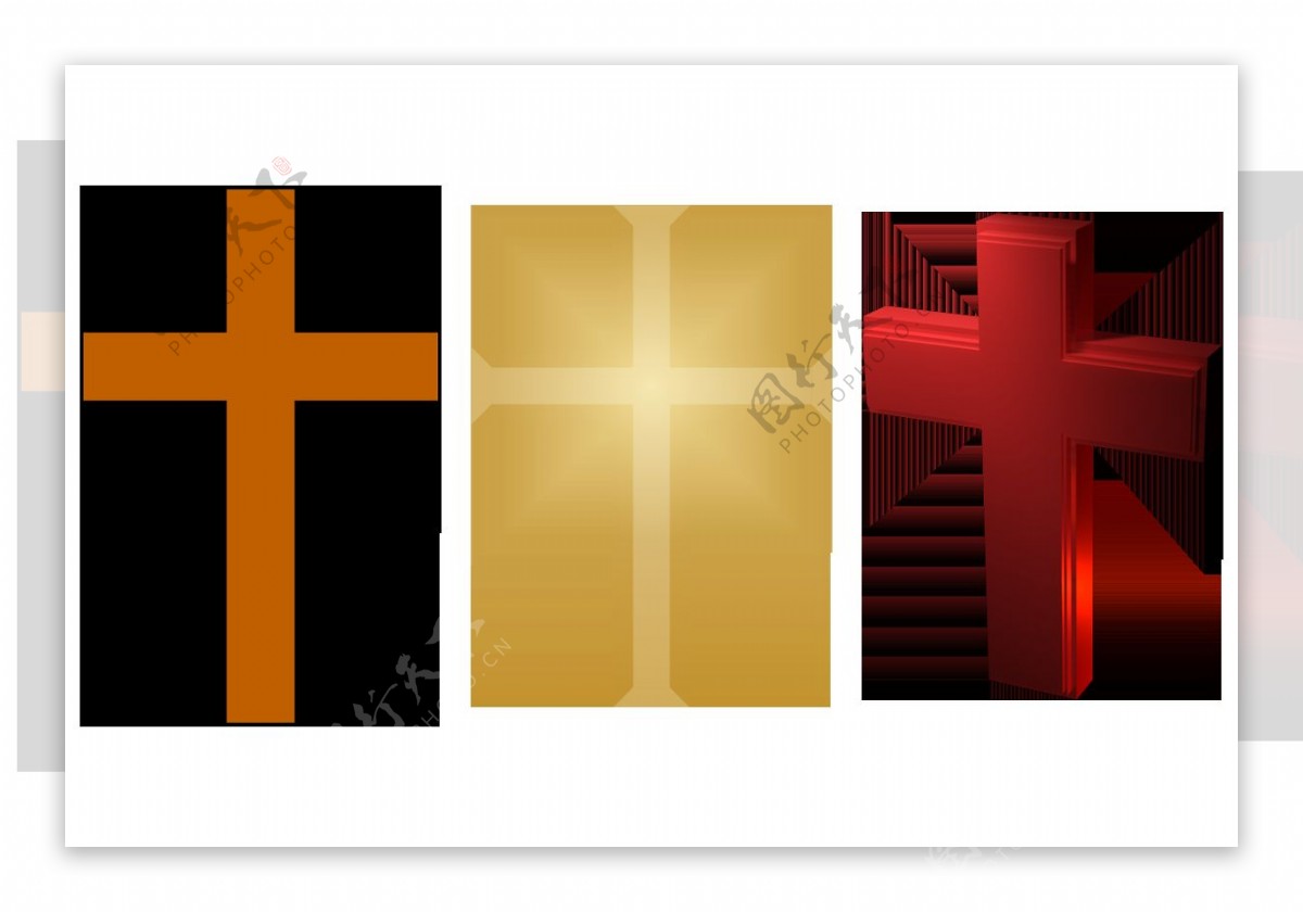 三个颜色十字架免抠png透明图层素材