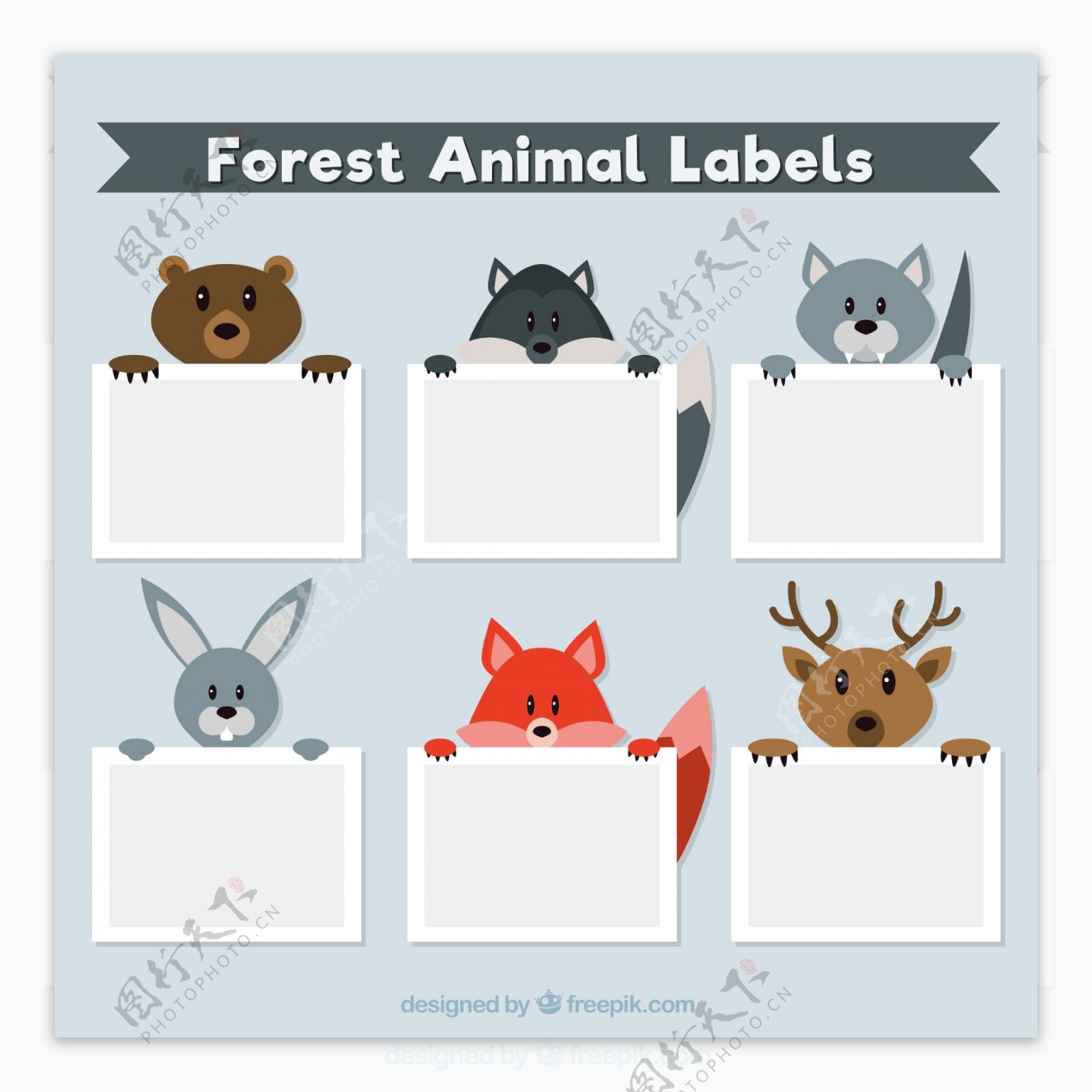 6款创意森林动物标签矢量