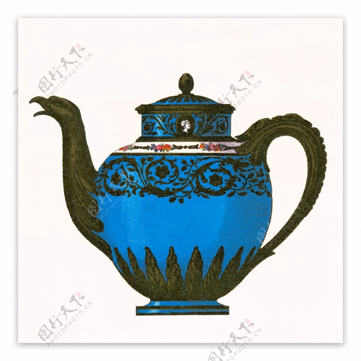 蓝色花纹水壶茶壶装饰画