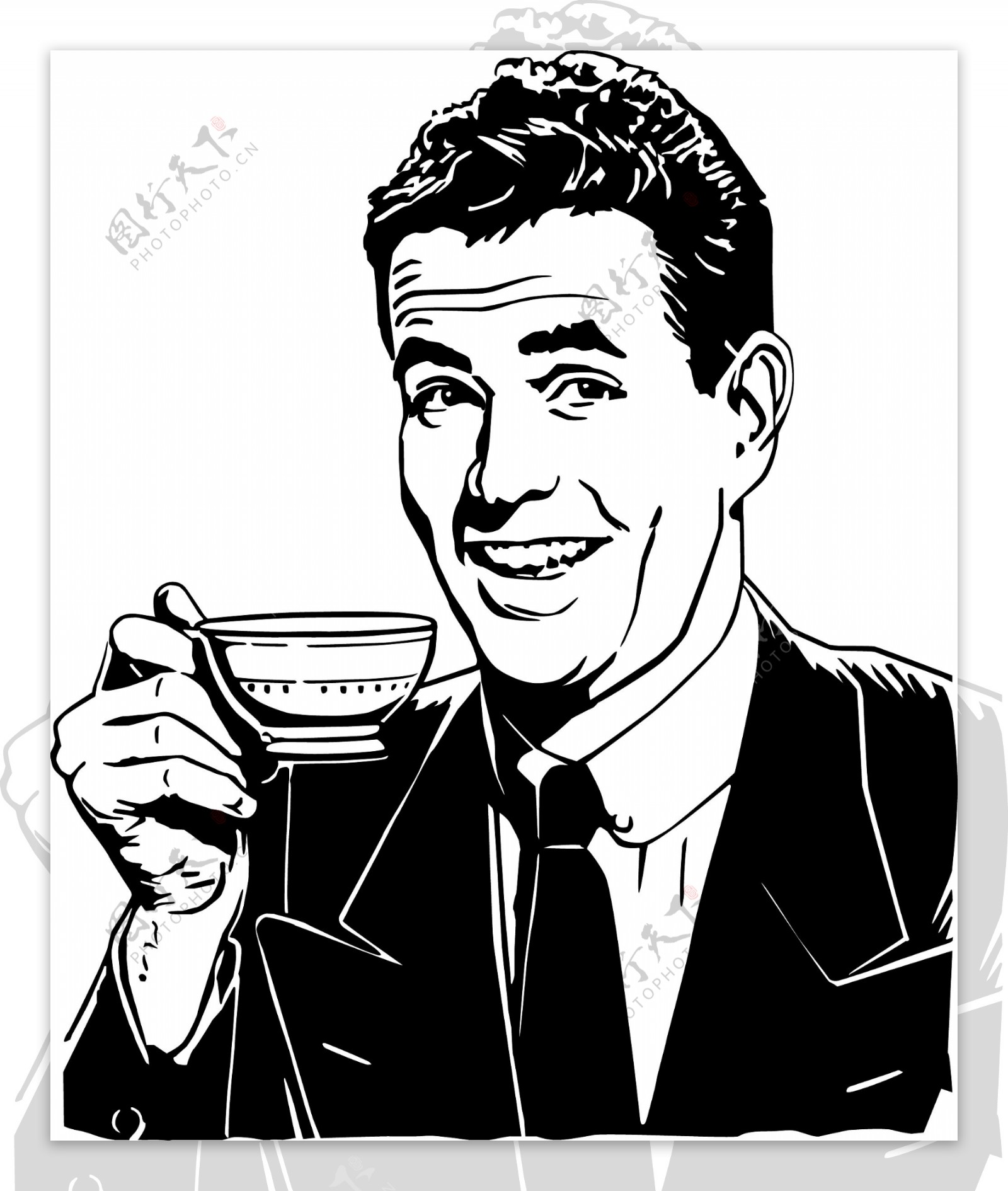 手绘喝咖啡的男人插画