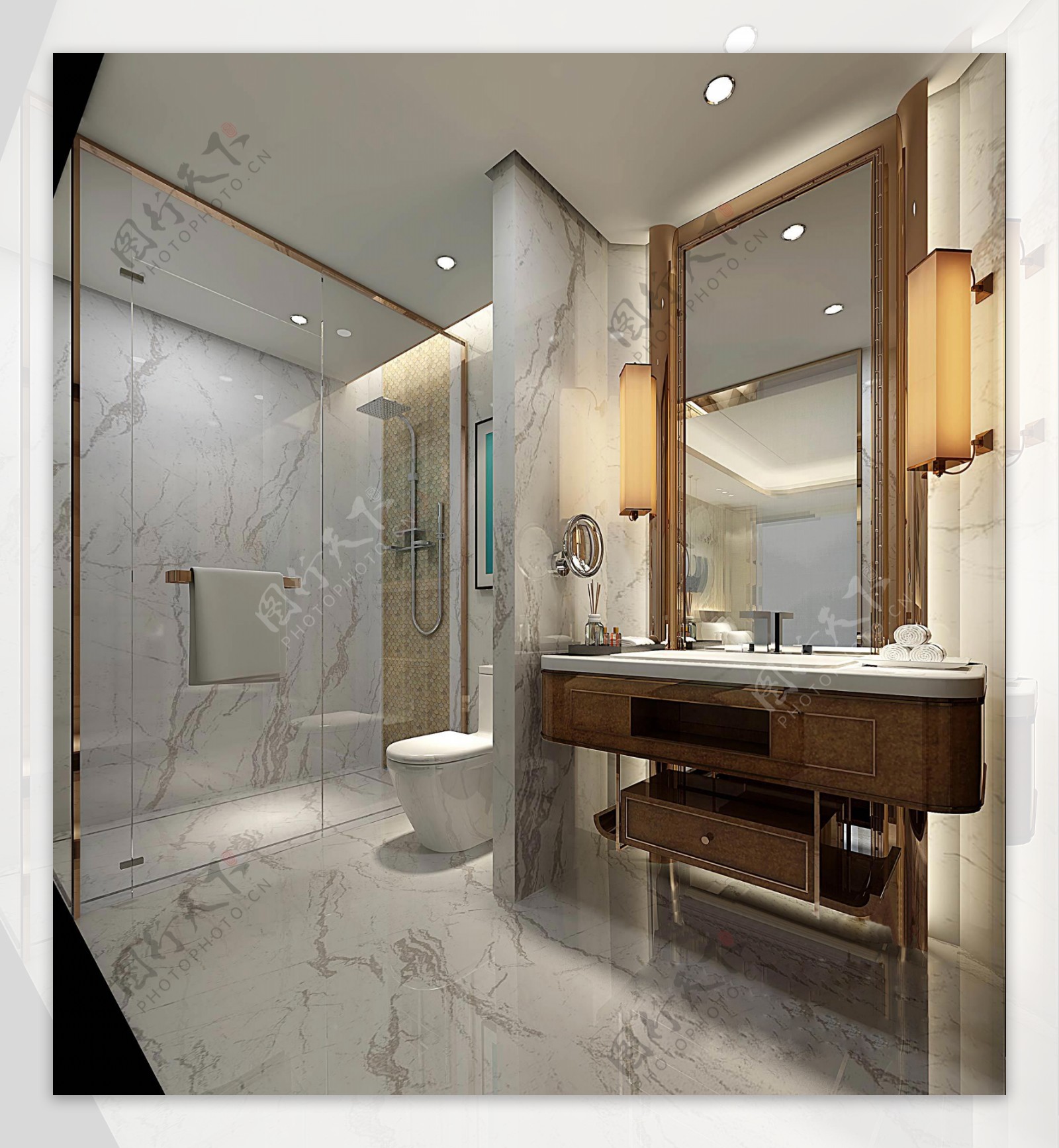 现代时尚浴室大理石背景墙室内装修效果图