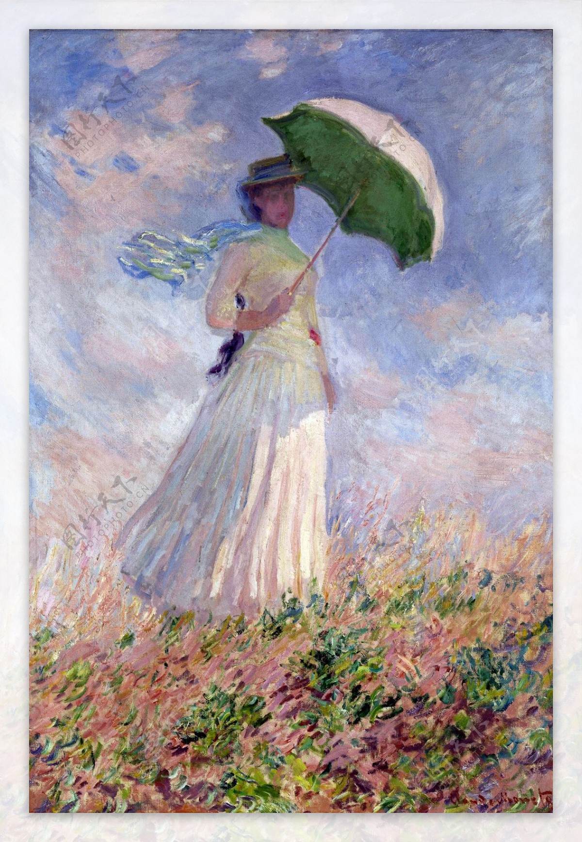 撑伞的美丽少女油画