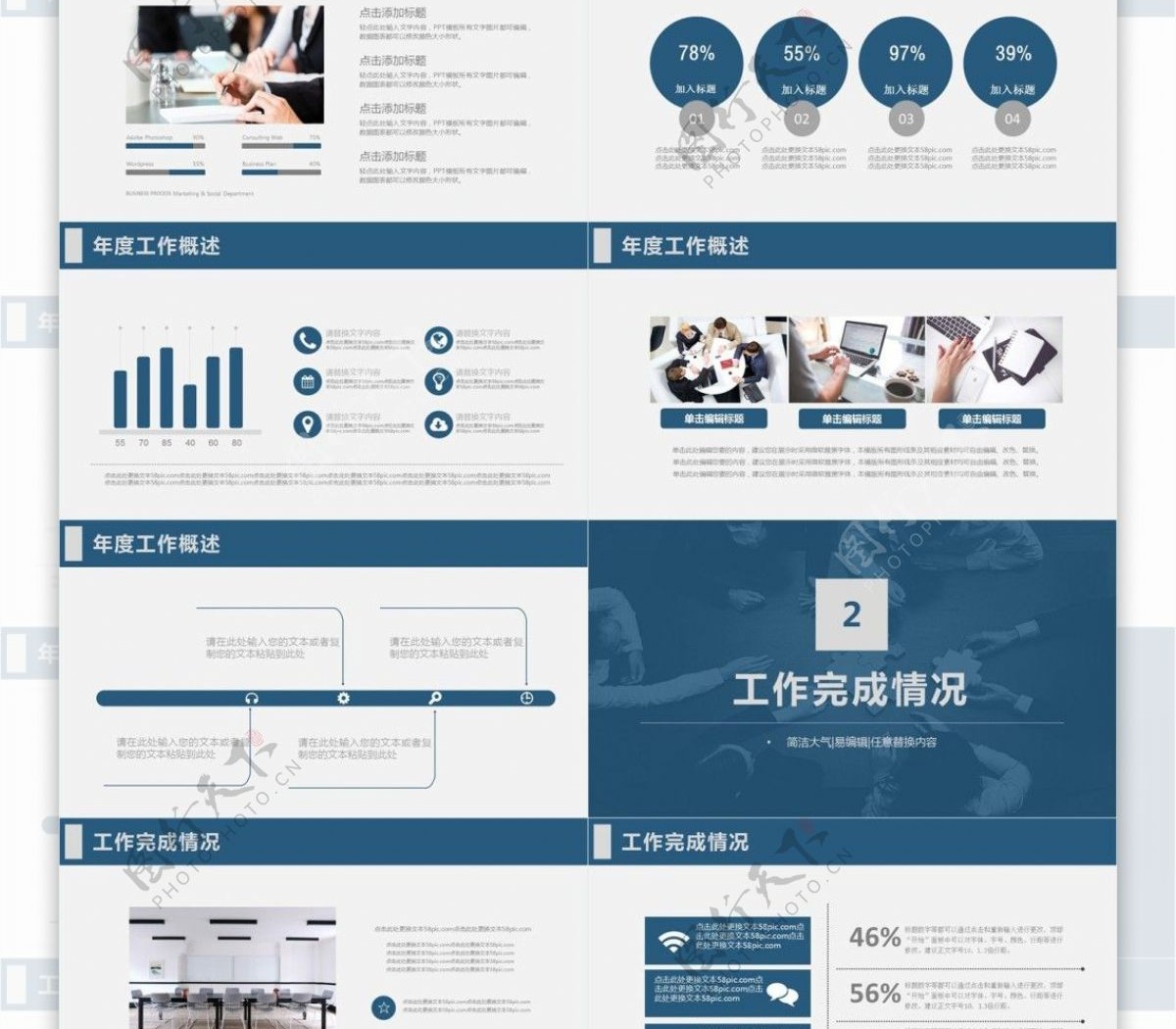 沉稳深蓝商务工作述职汇报通用ppt创意设计