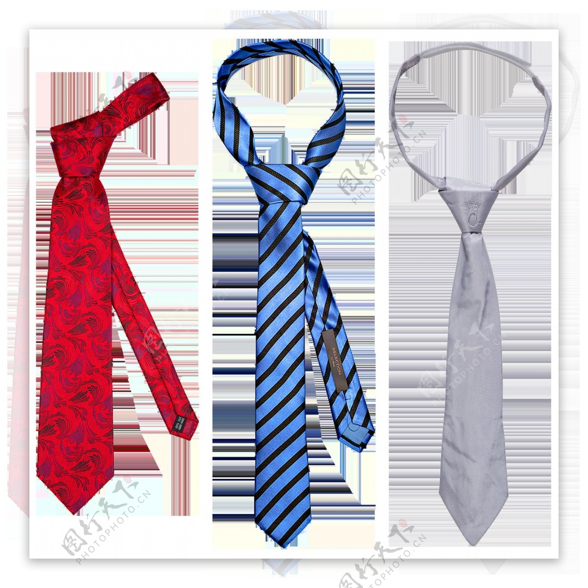 三种颜色的领带免抠png透明图层素材