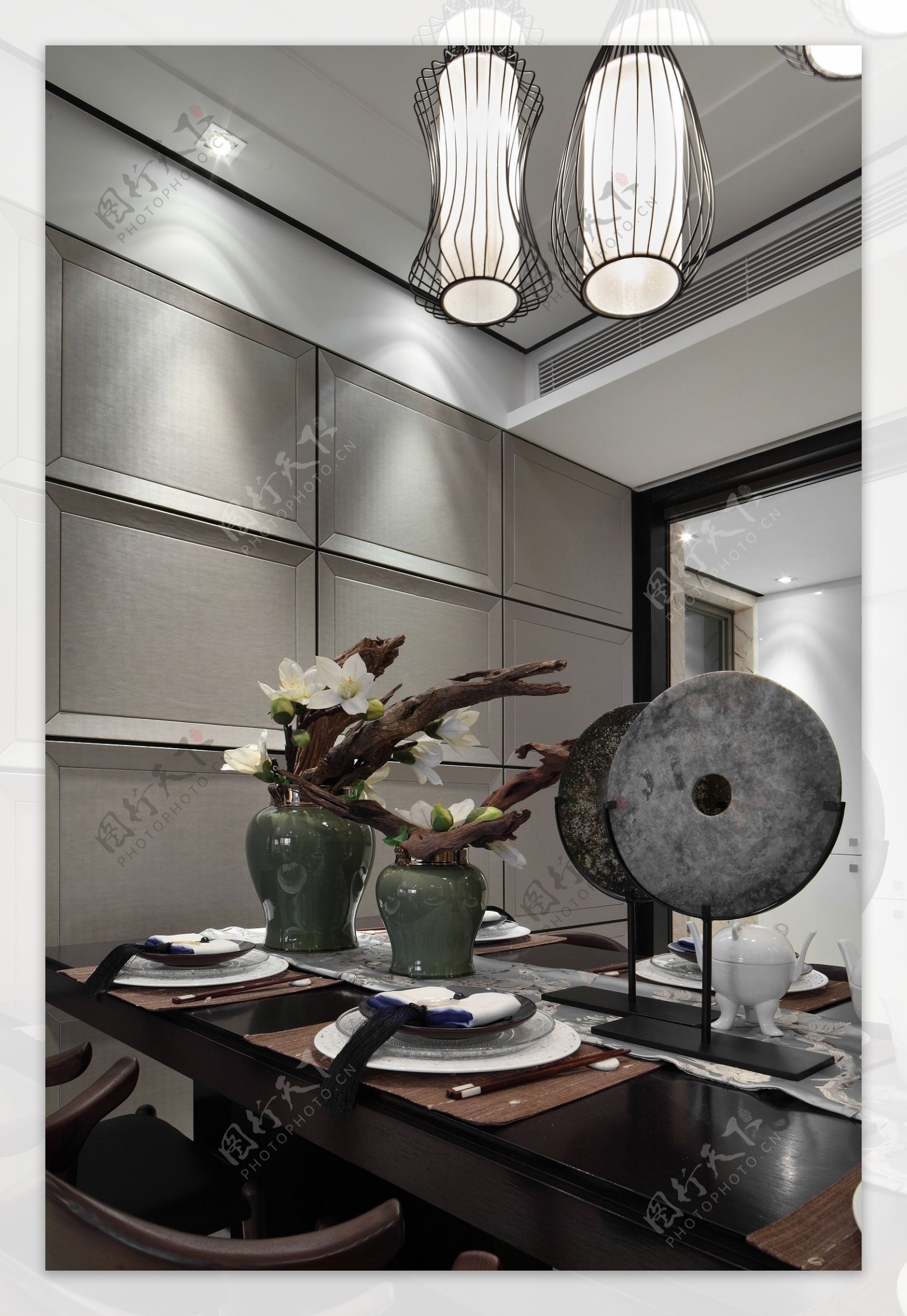 现代冷色调餐厅装饰室内设计装修效果图
