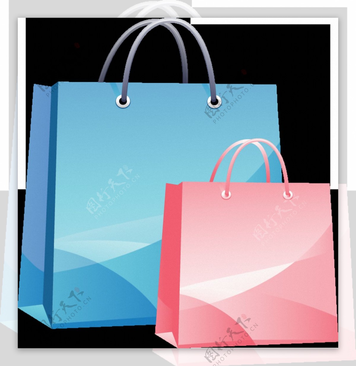 手绘蓝色和粉红色购物袋免抠png透明素材