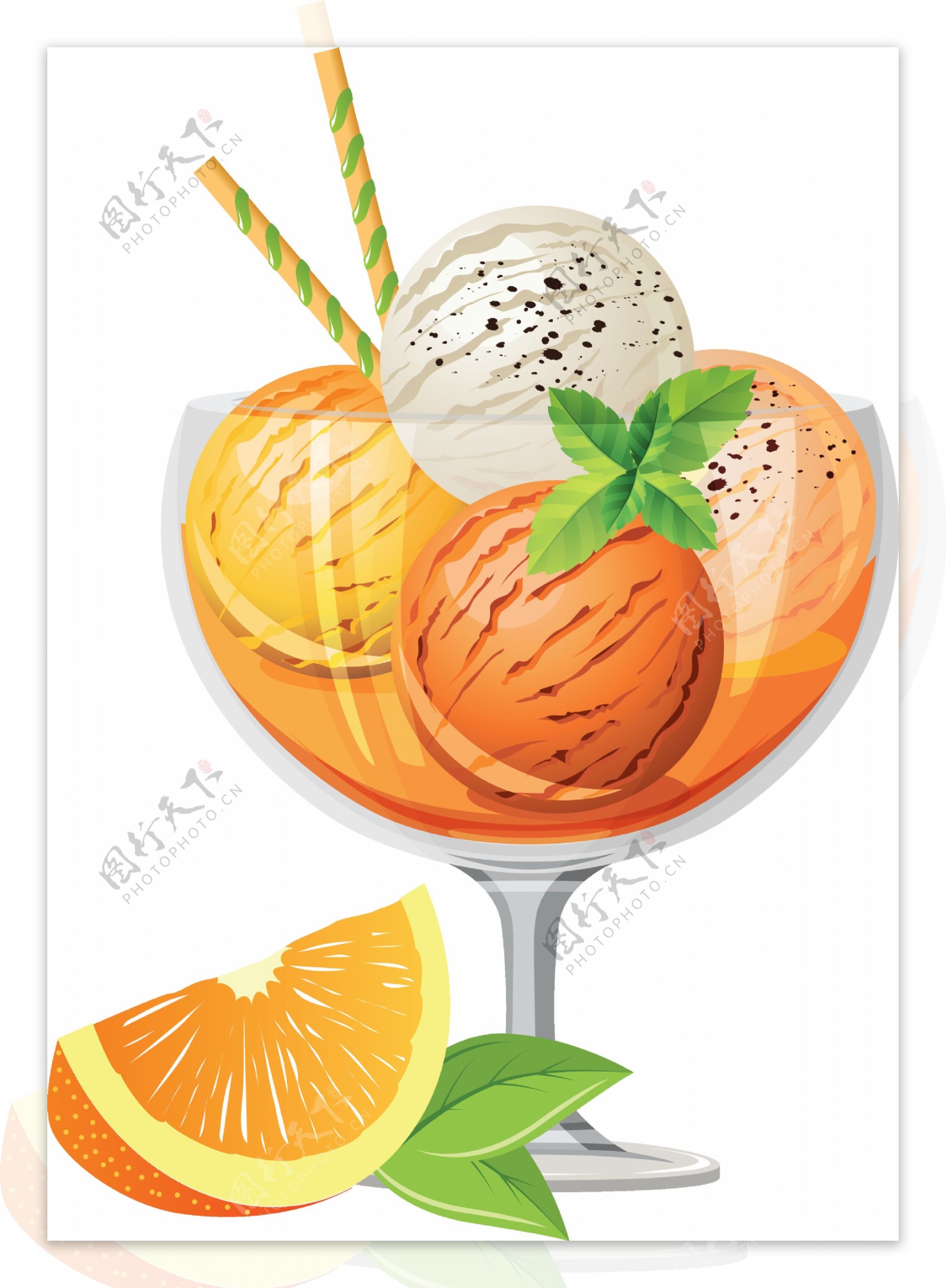 橙子冰淇淋免抠png透明图层素材