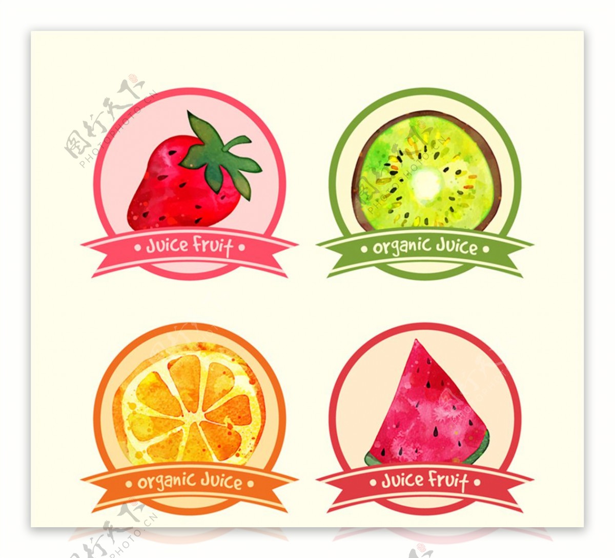 4款彩色水果汁标签矢量素材