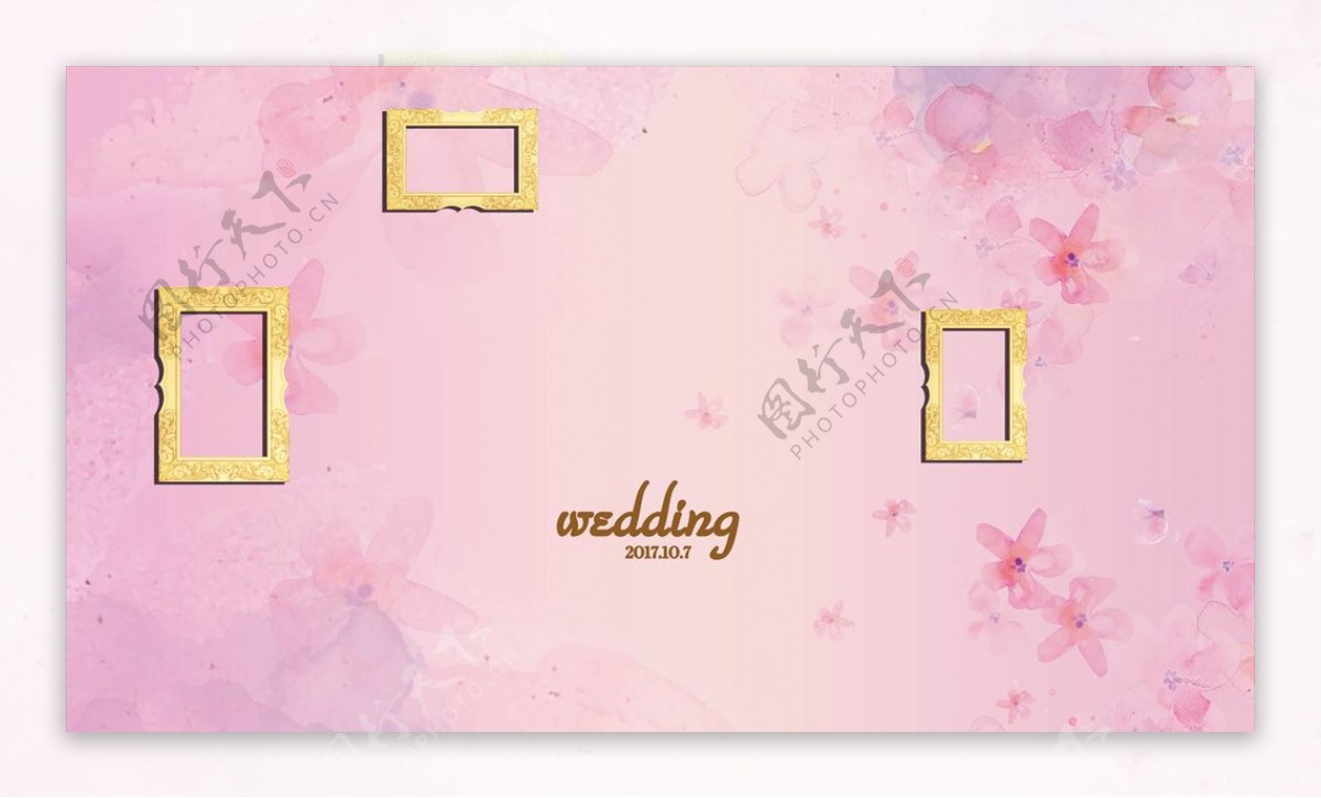 粉色婚礼迎宾区金色相框