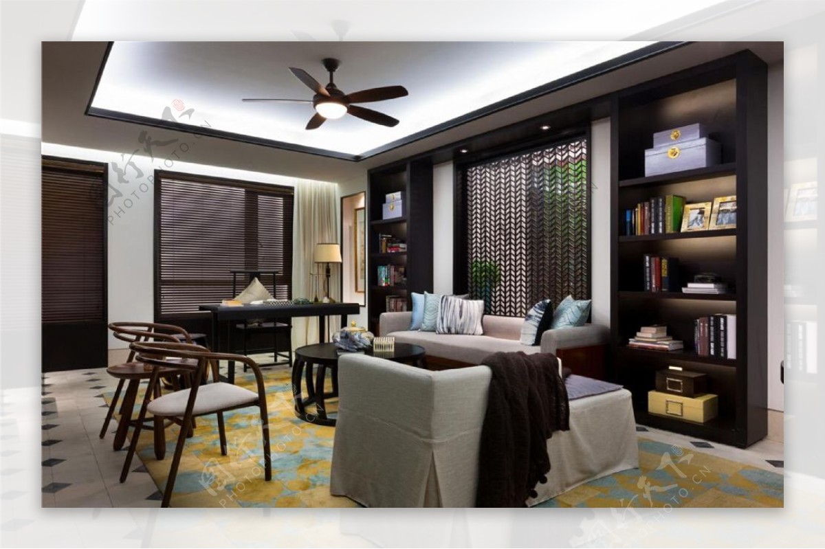 现代时尚黄色地毯客厅室内装修效果图