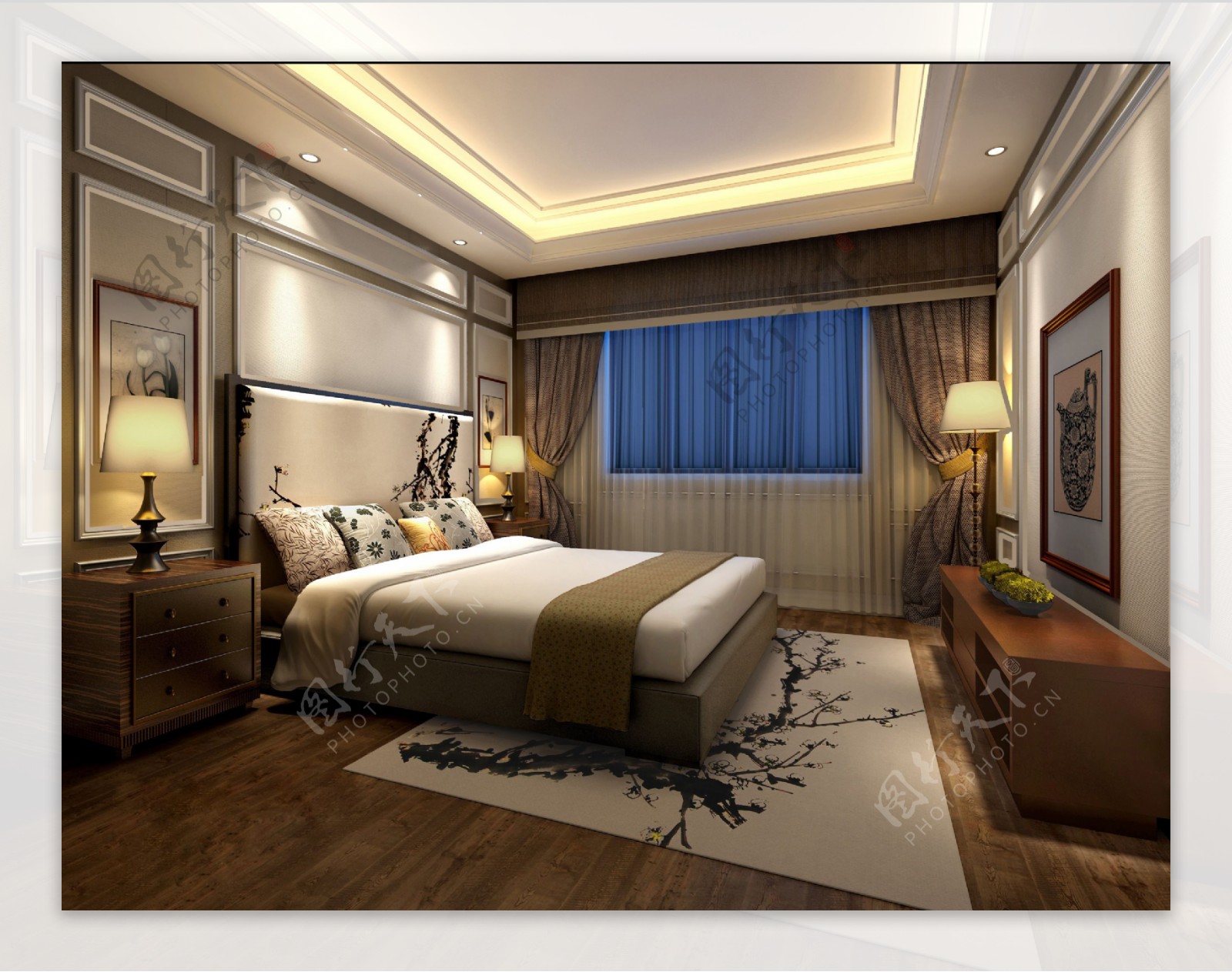 美式清新浅褐色地板卧室室内装修效果图