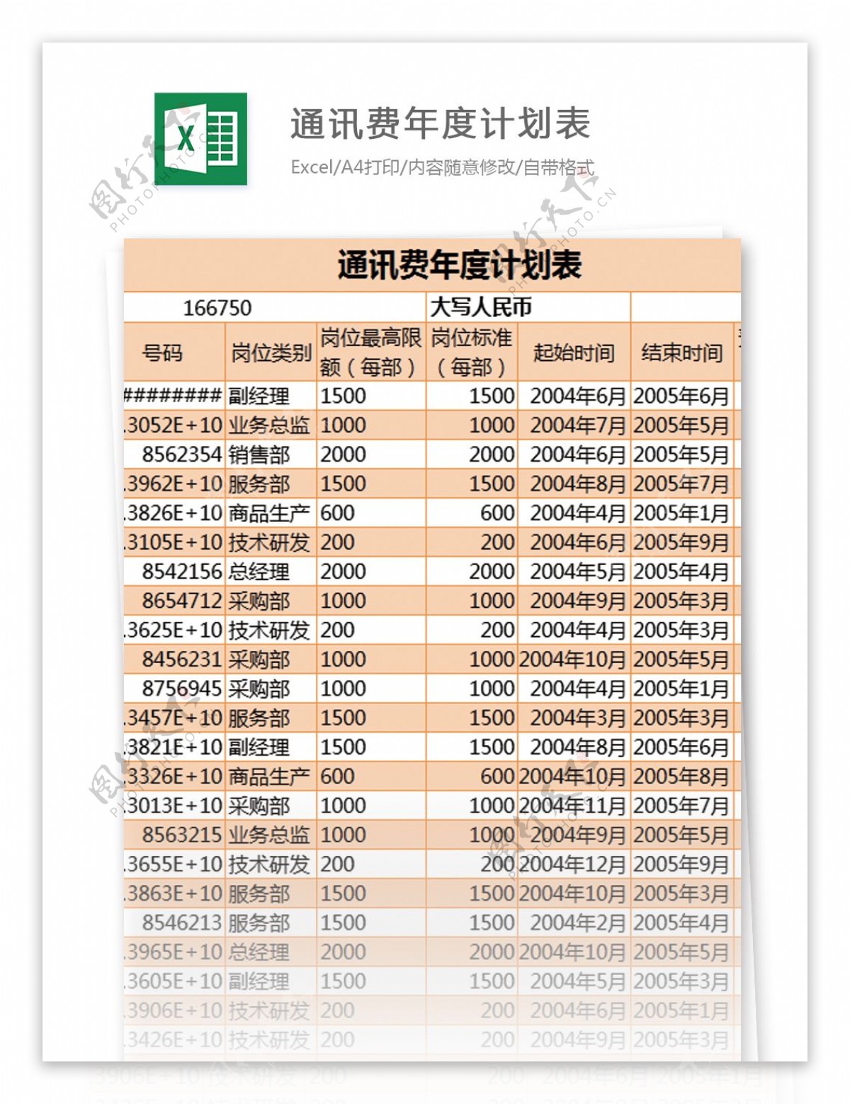 通讯费年度计划表