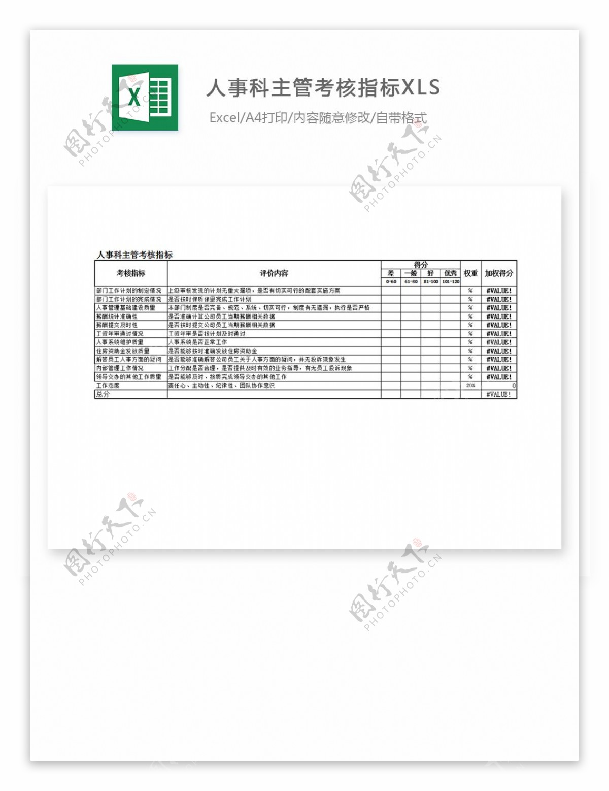 人事科主管考核指标XLS