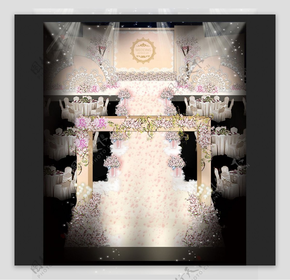 粉色樱花城堡婚礼效果图图片素材-编号30045502-图行天下