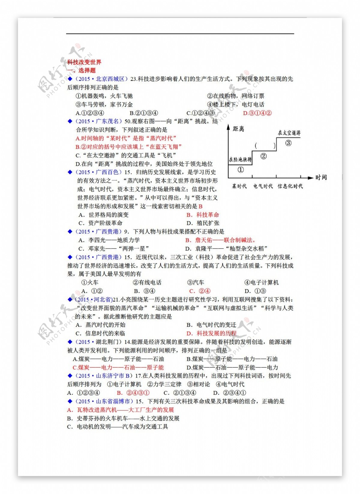 中考专区历史全国各地中考试卷分类汇编热点专题科技改变世界