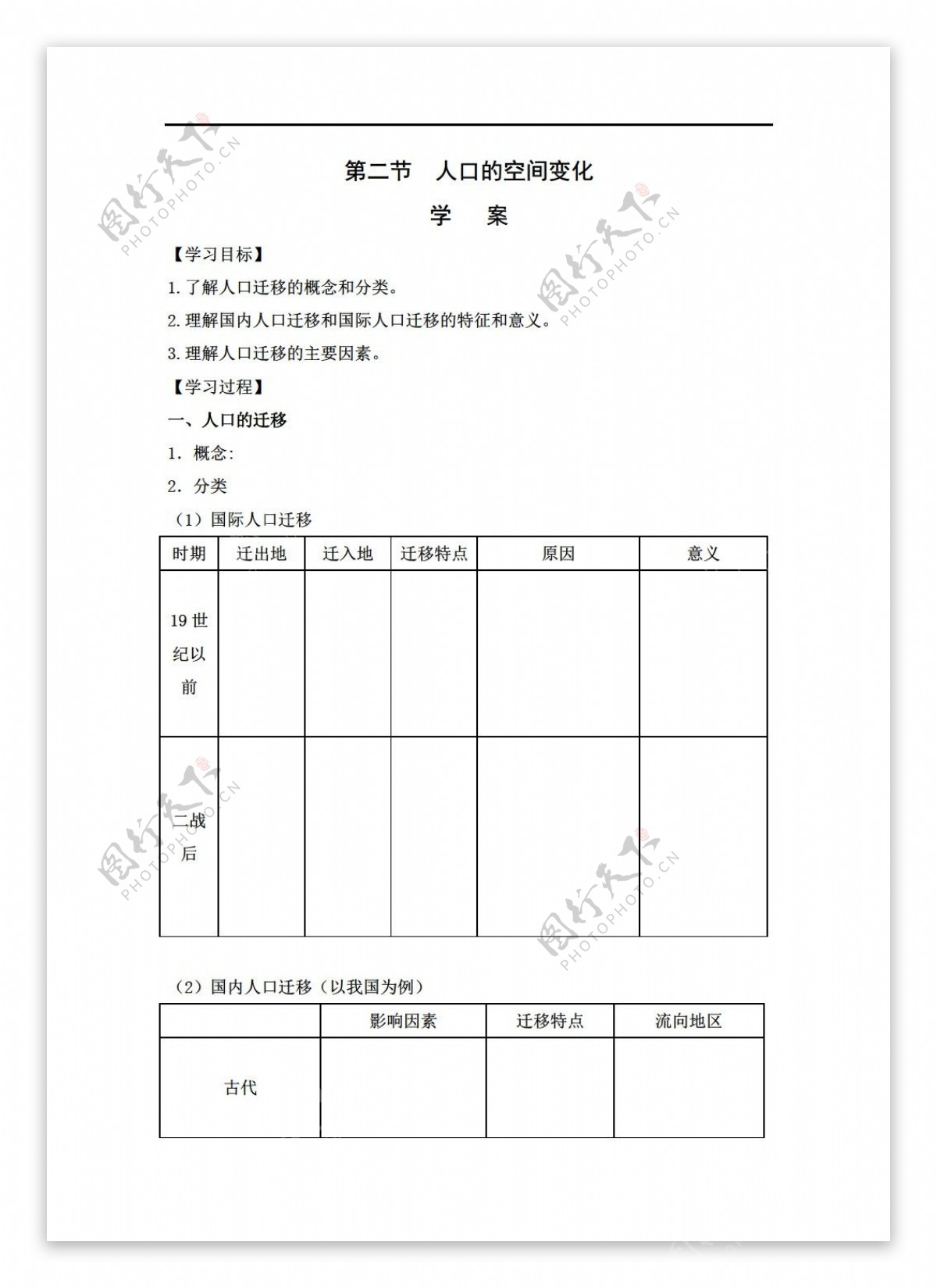 地理人教版1.2人口的空间变化学案