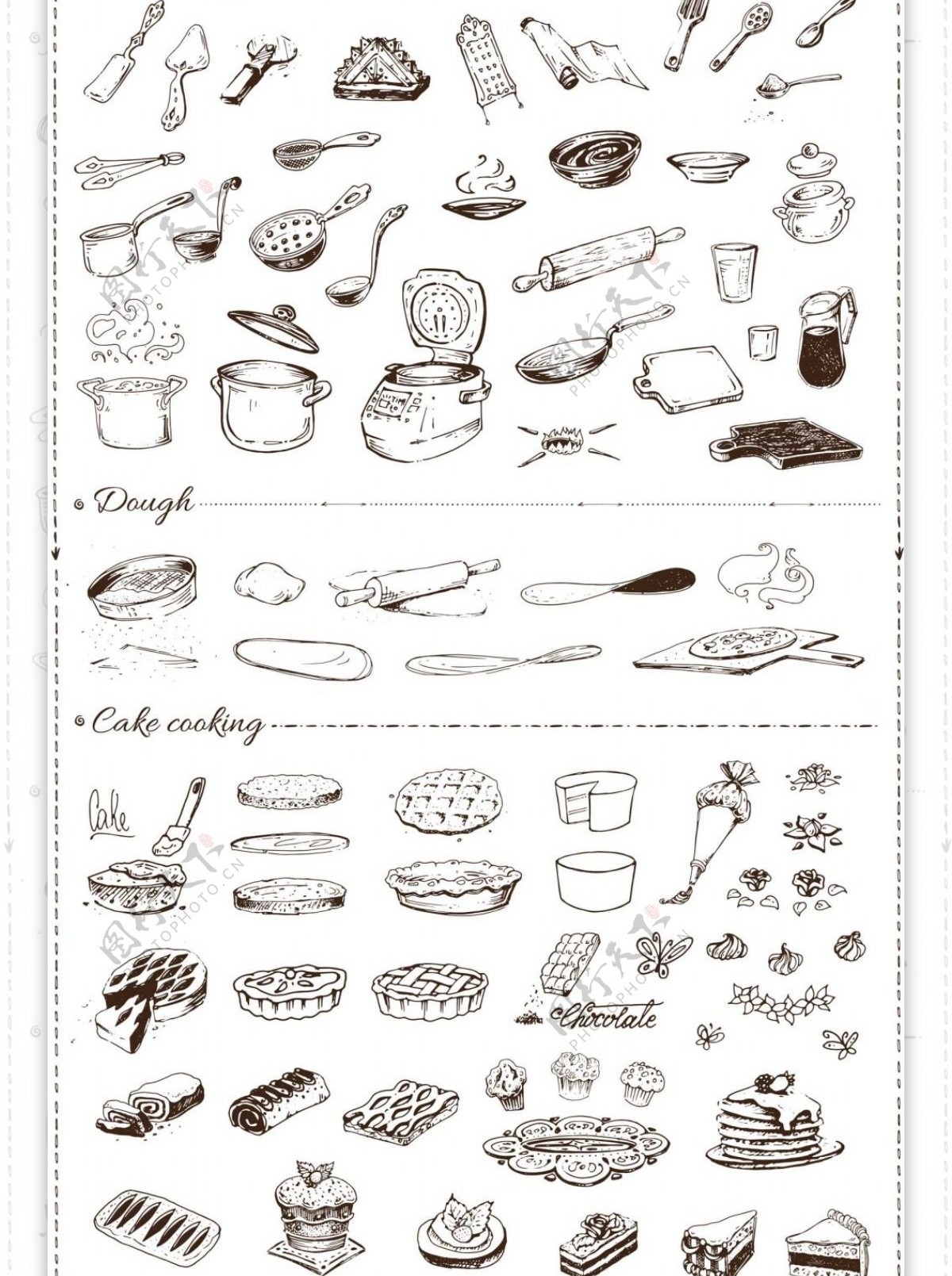 手绘蔬菜和水果厨具插画