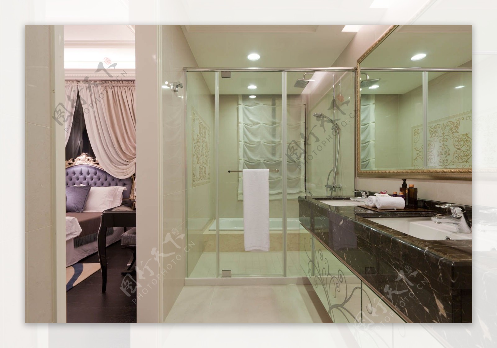 现代时尚浴室深色花纹桌面室内装修效果图