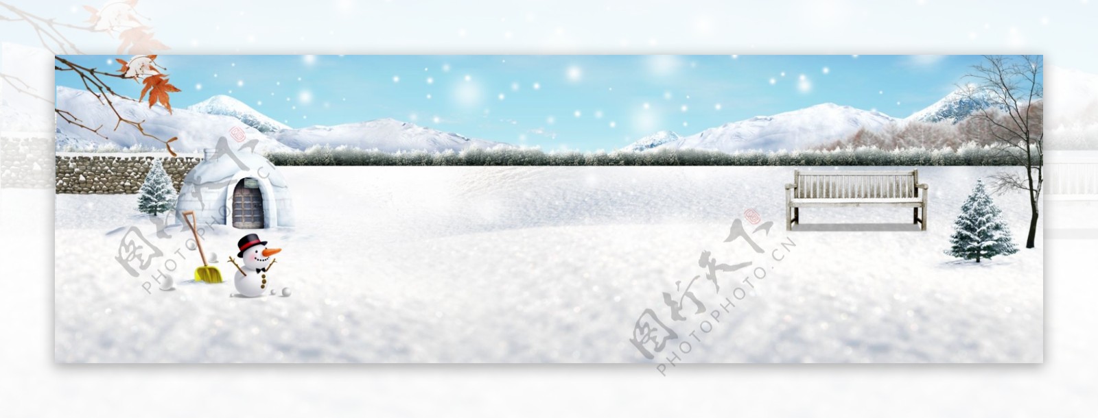 蓝色白色冬季雪景banner