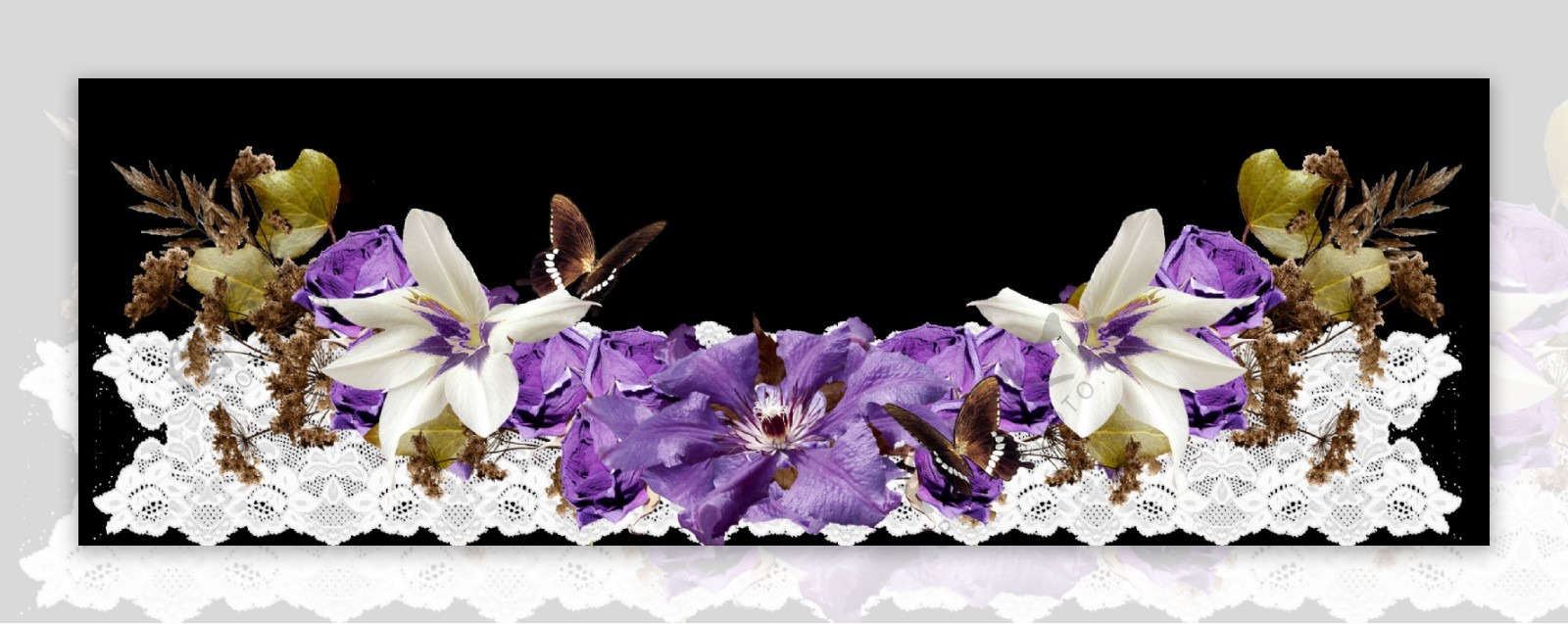 手绘簇拥紫色花边png透明素材