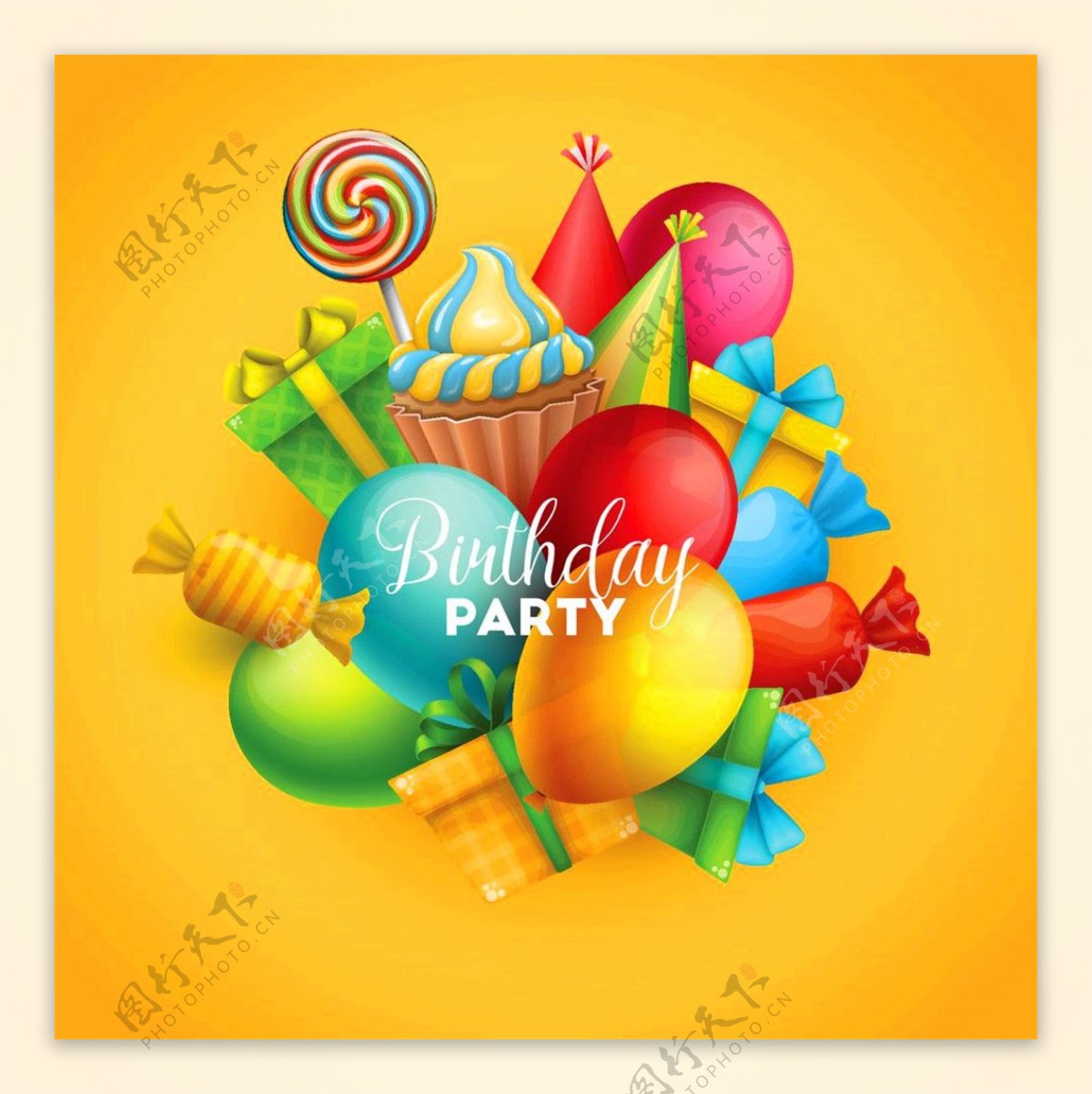 生日气球和礼物盒图片