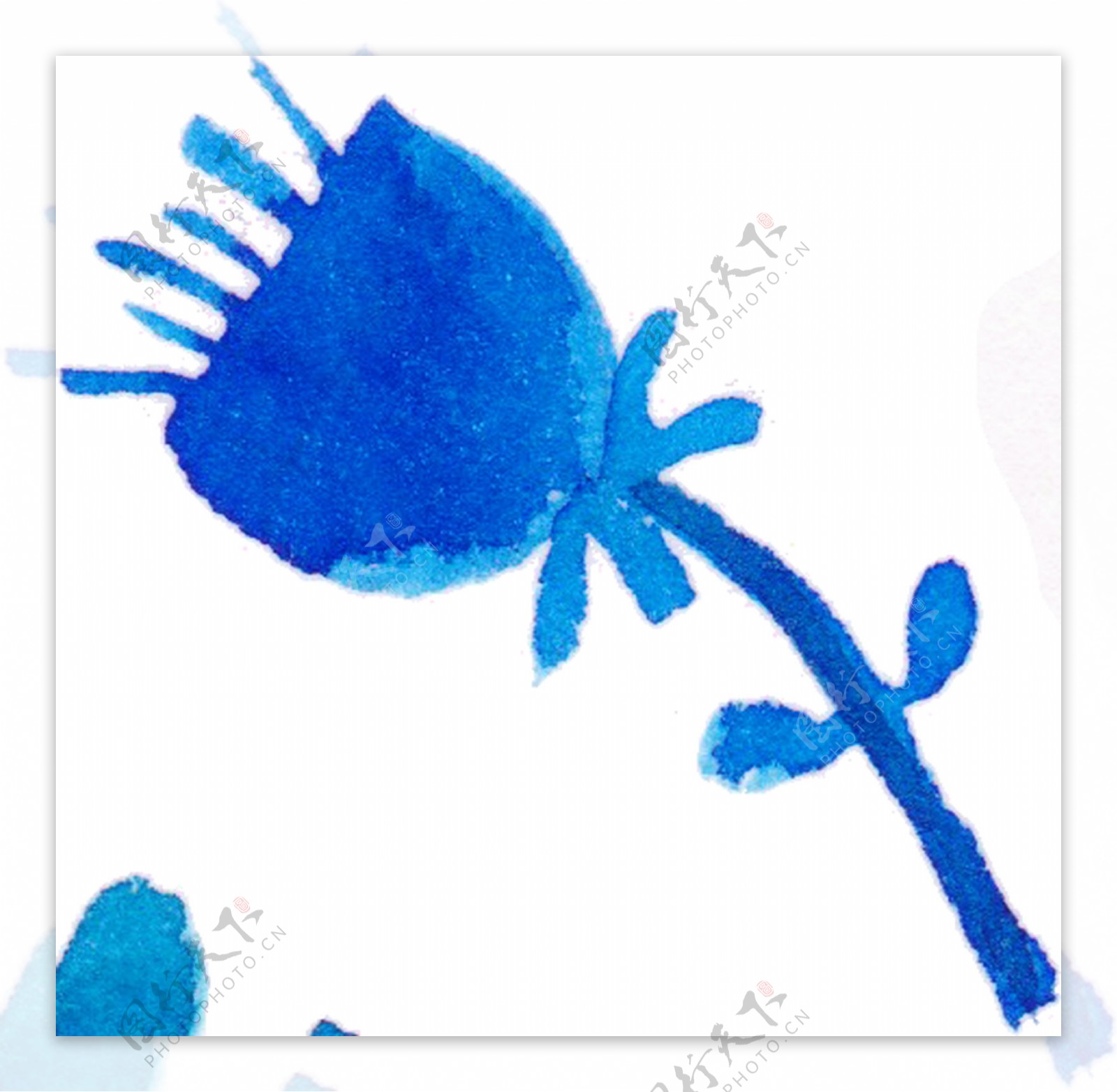 水蓝花束卡通透明素材