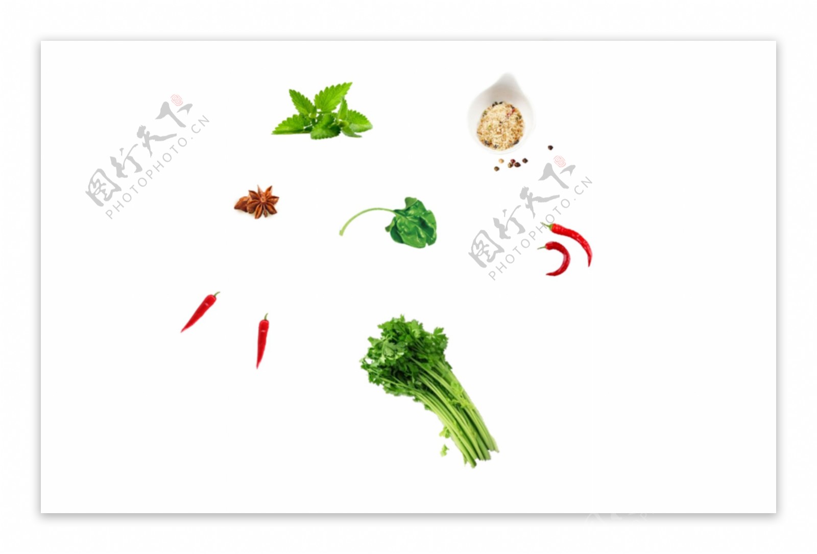 香菜蔬菜俯视图芝麻酱调味料花椒芝麻食物