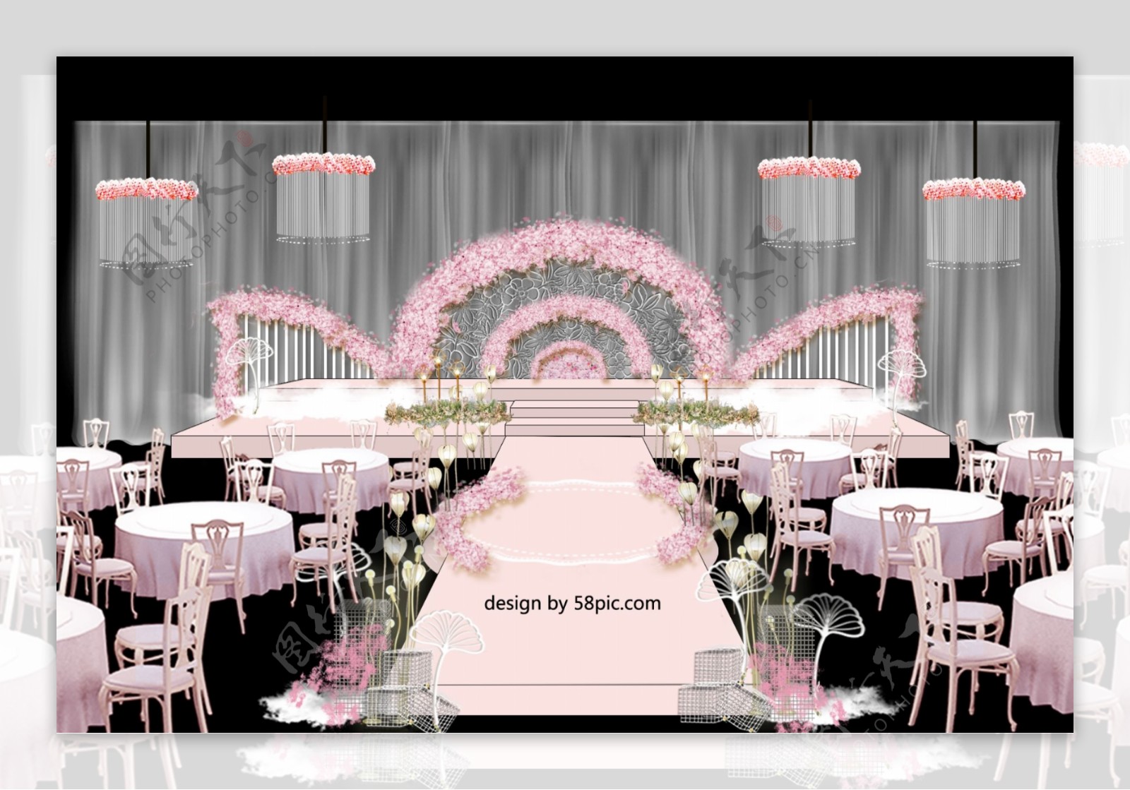 室内设计粉色小清新婚礼舞台psd设计稿