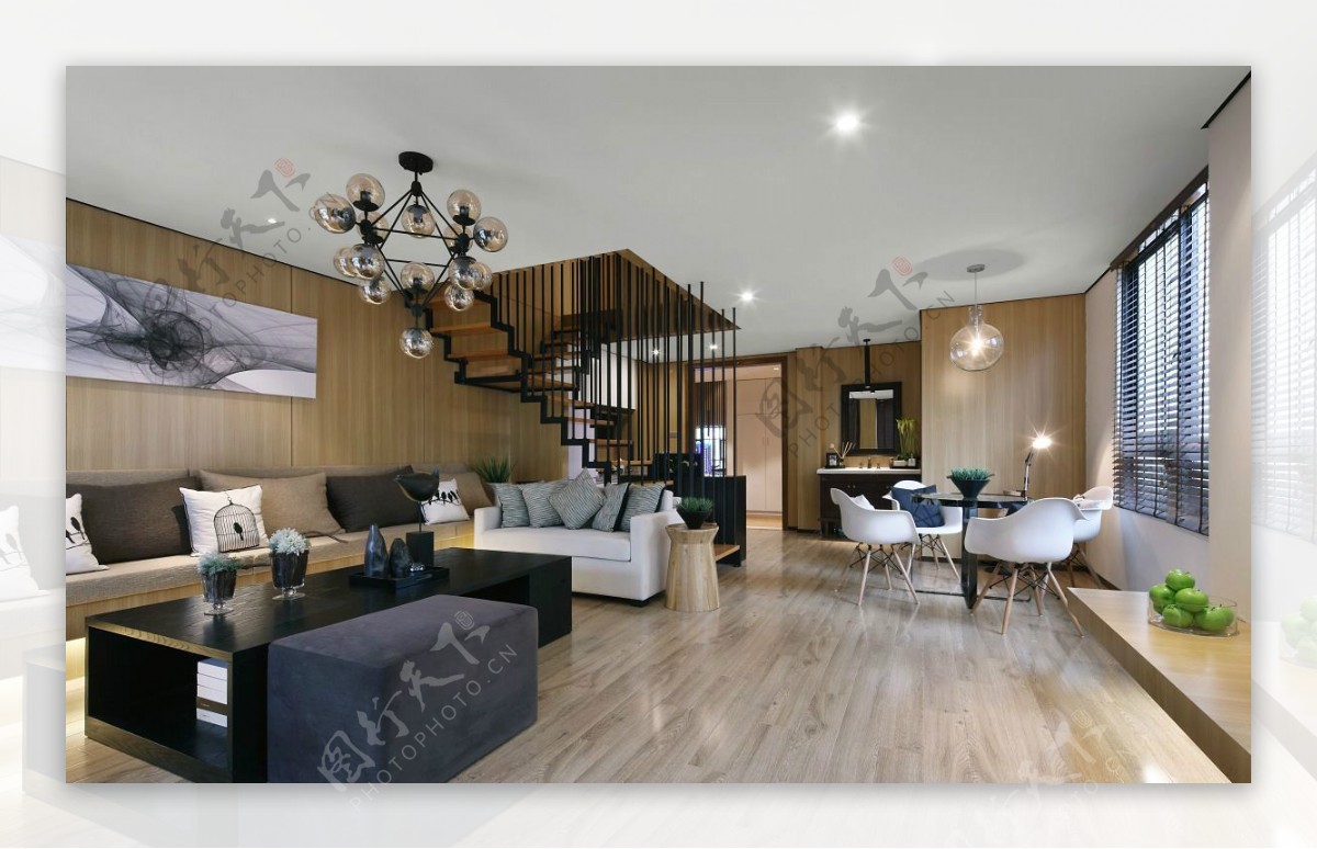 现代时尚客厅素色沙发室内装修效果图