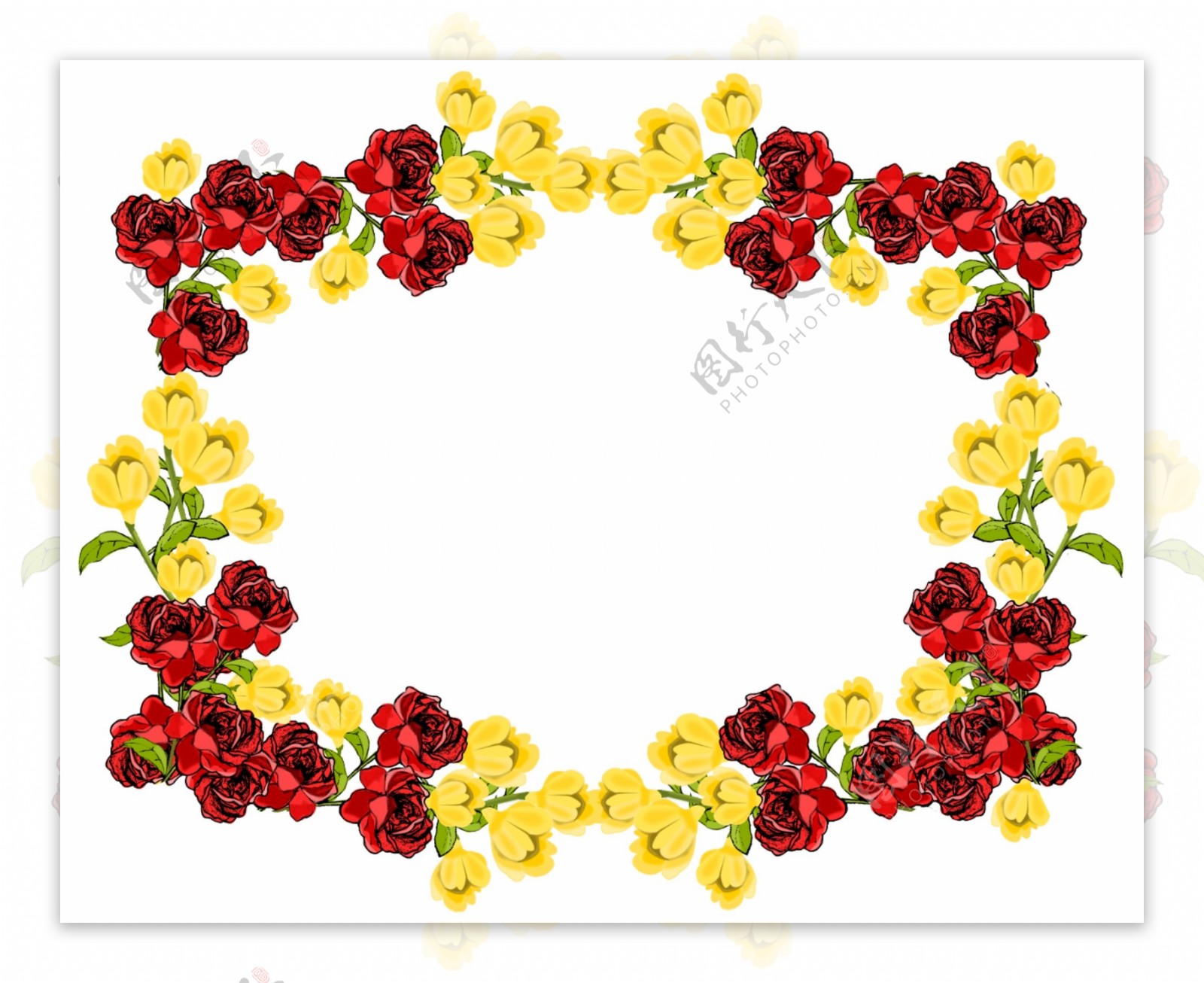 红黄色花卉边框免抠psd透明素材