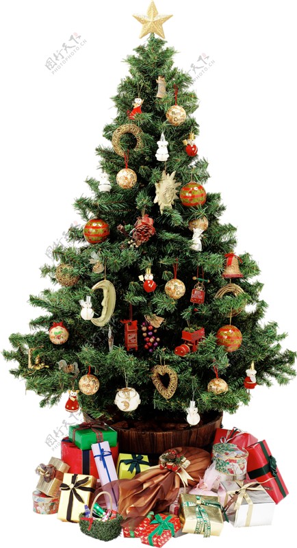 堆满装饰和礼物的圣诞树元素