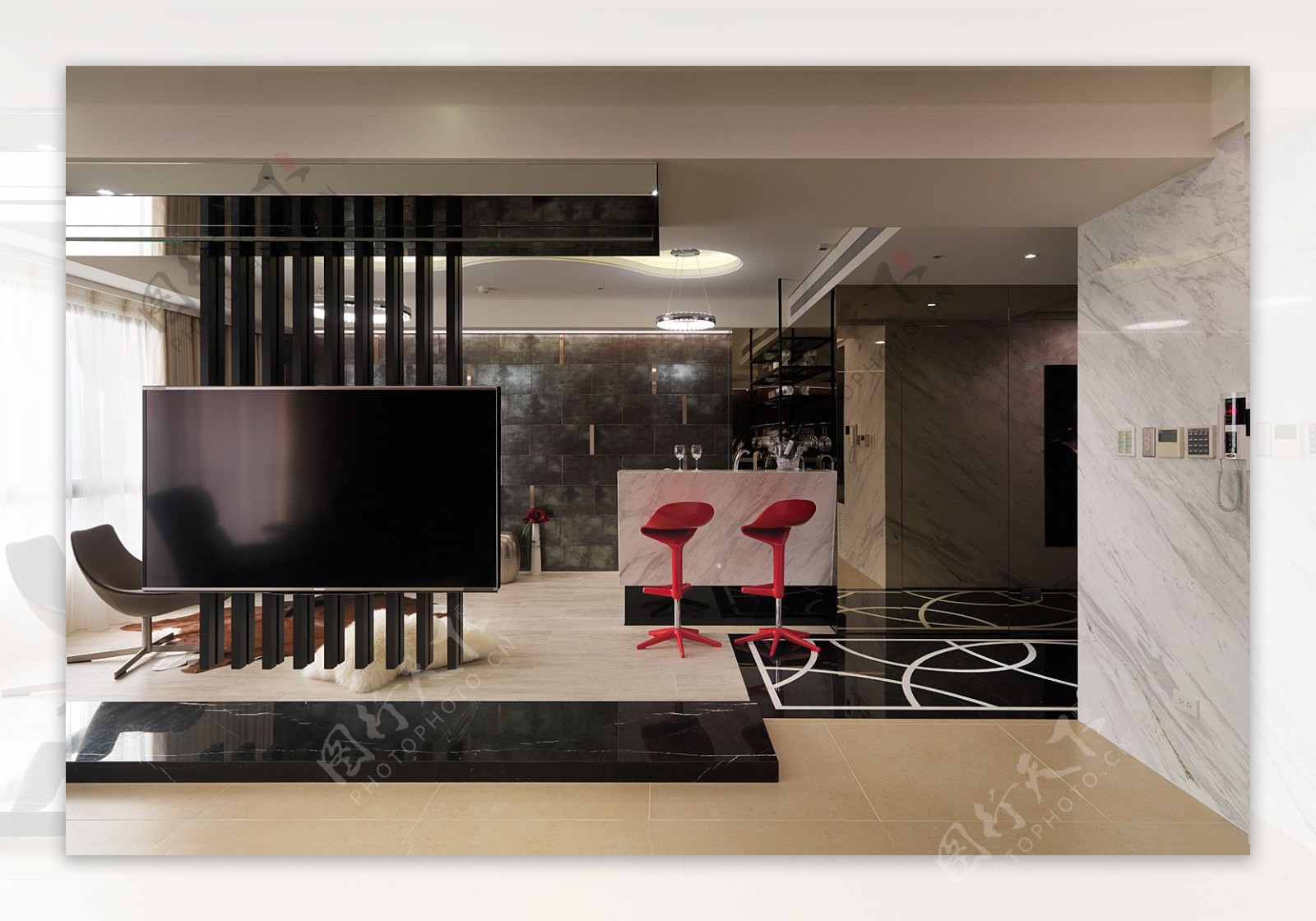 现代时尚客厅大理石背景墙室内JPEG图