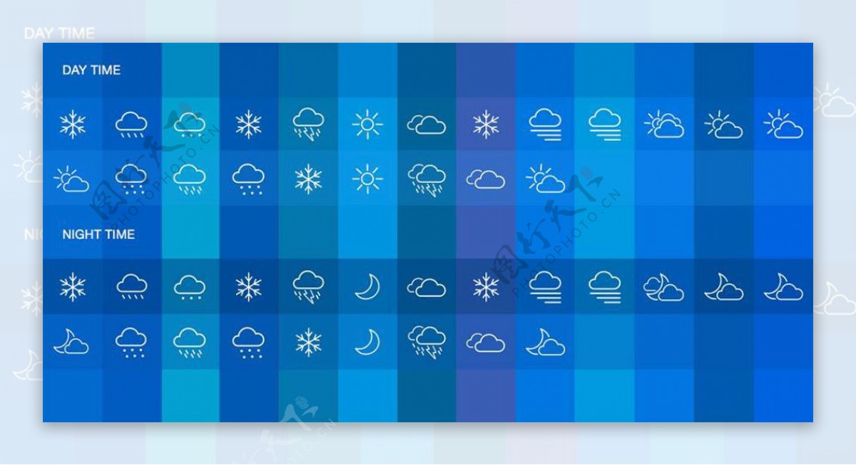 蓝色面板天气图标设置sketch素材