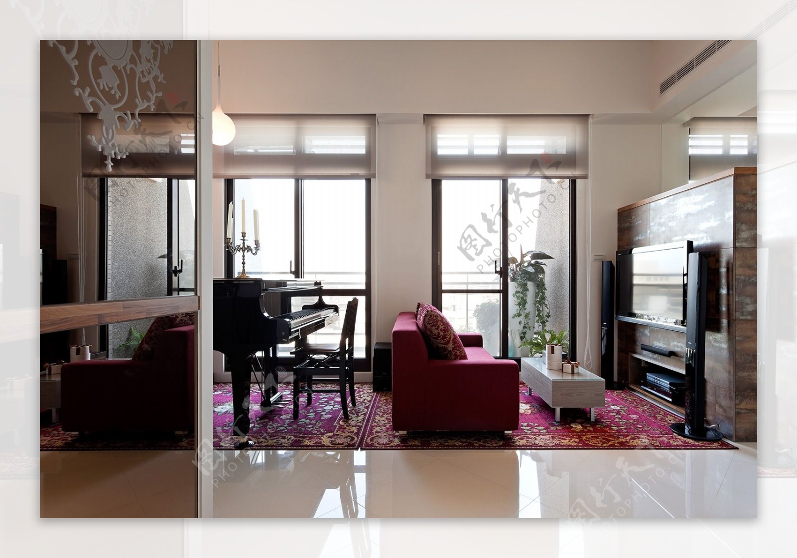 现代客厅红色地毯室内装修JPEG效果图