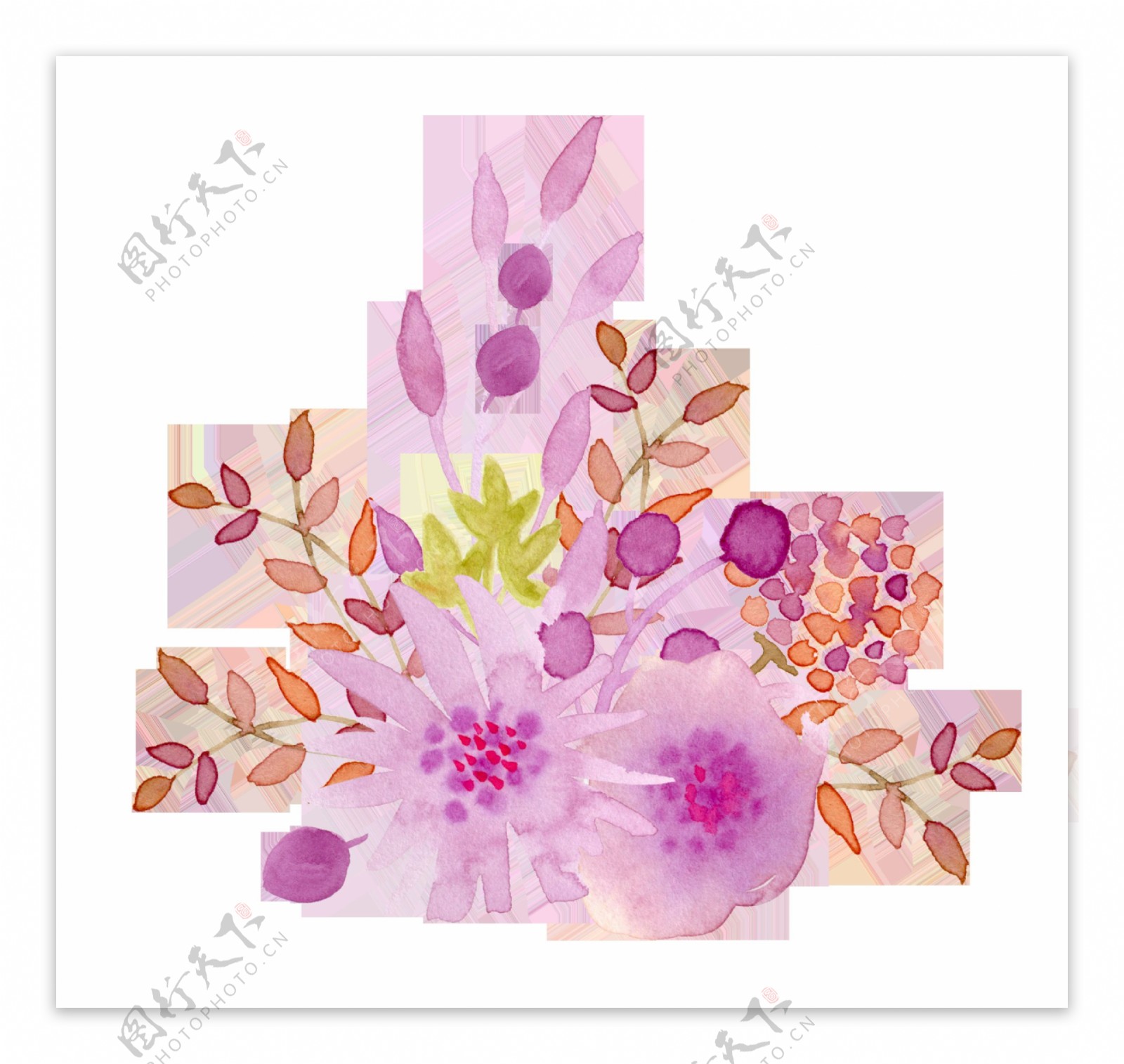 水彩淡雅紫色花png透明素材