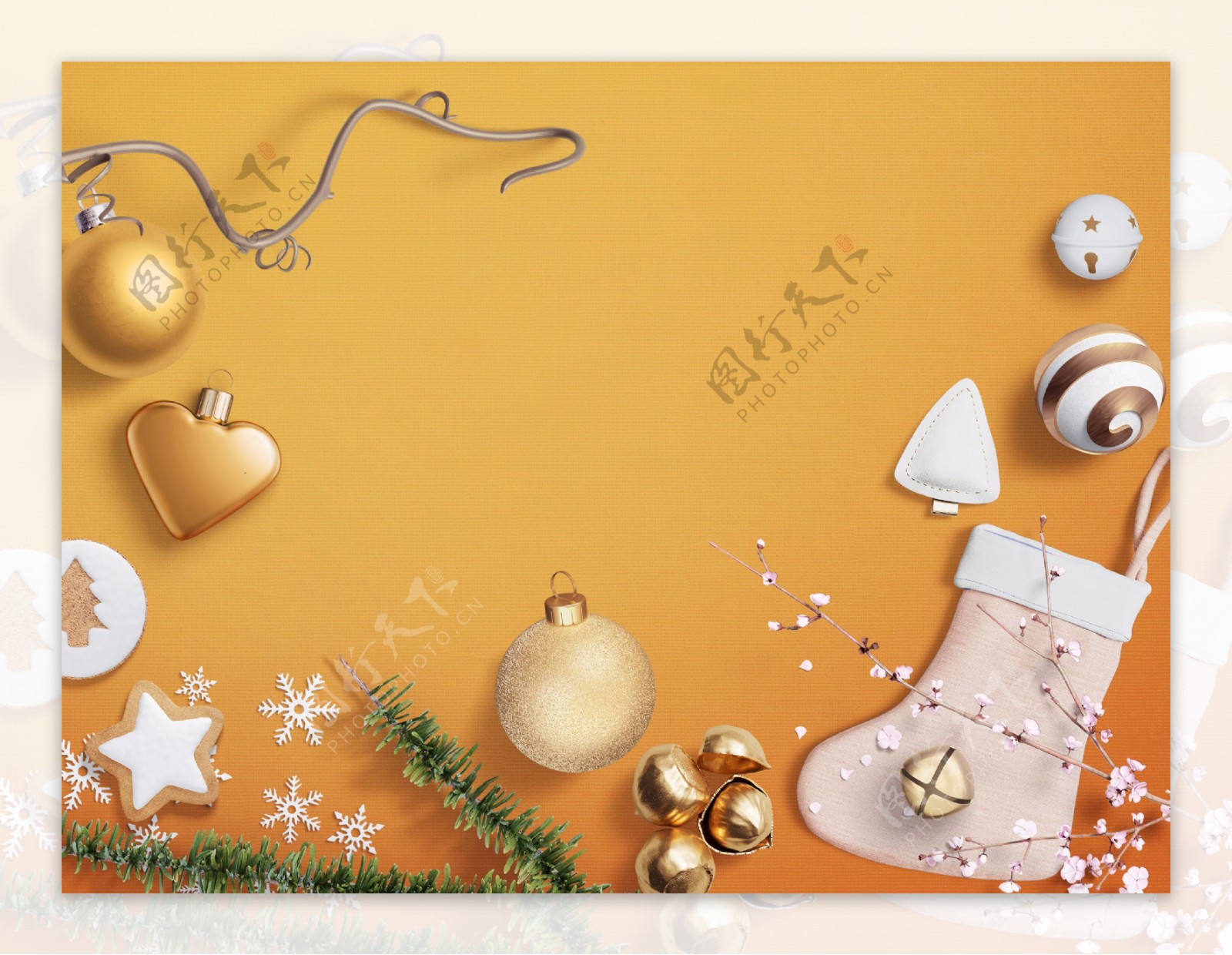 金色背景圣诞装饰品jpg背景素材