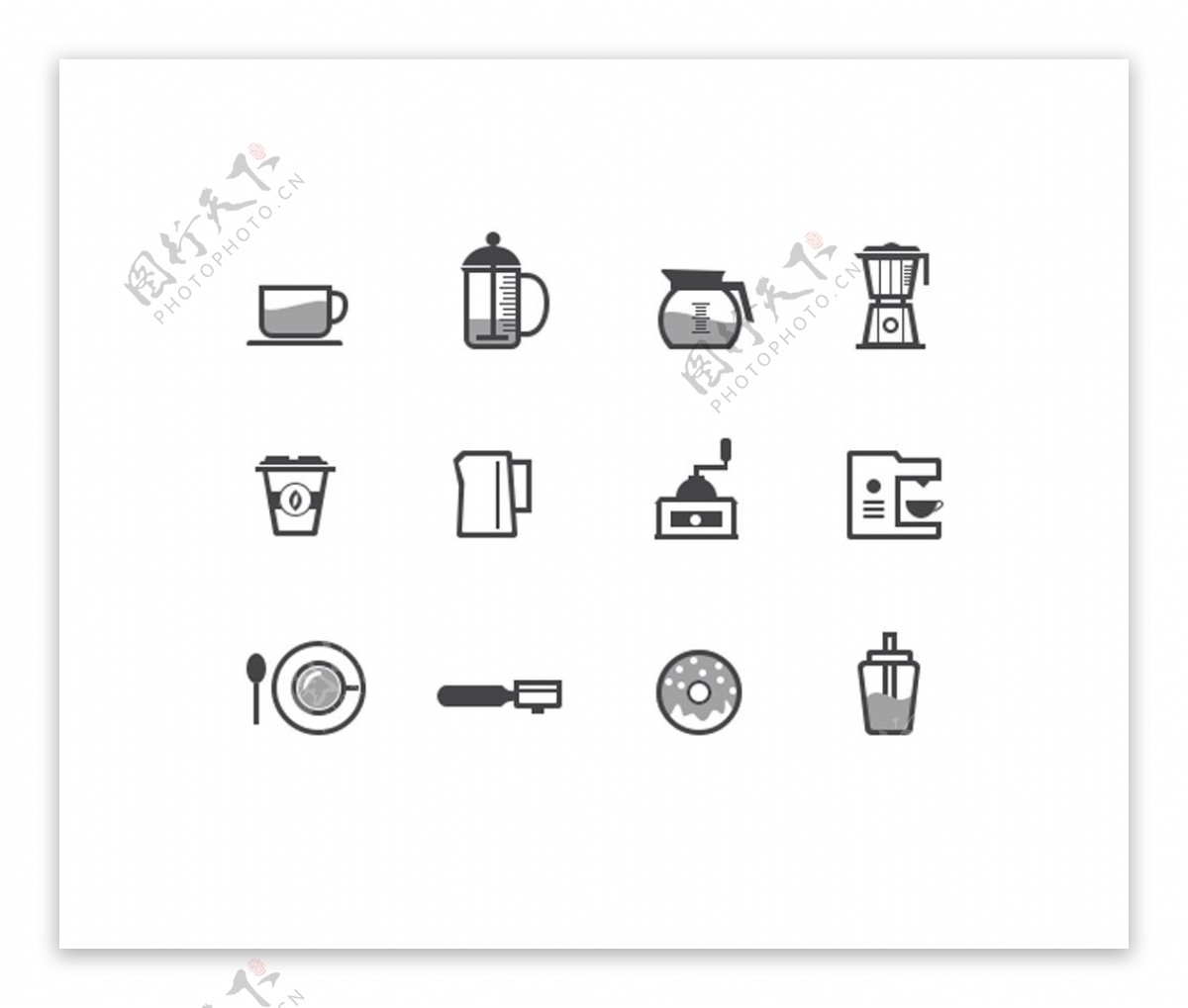 12款灰色咖啡图标icon